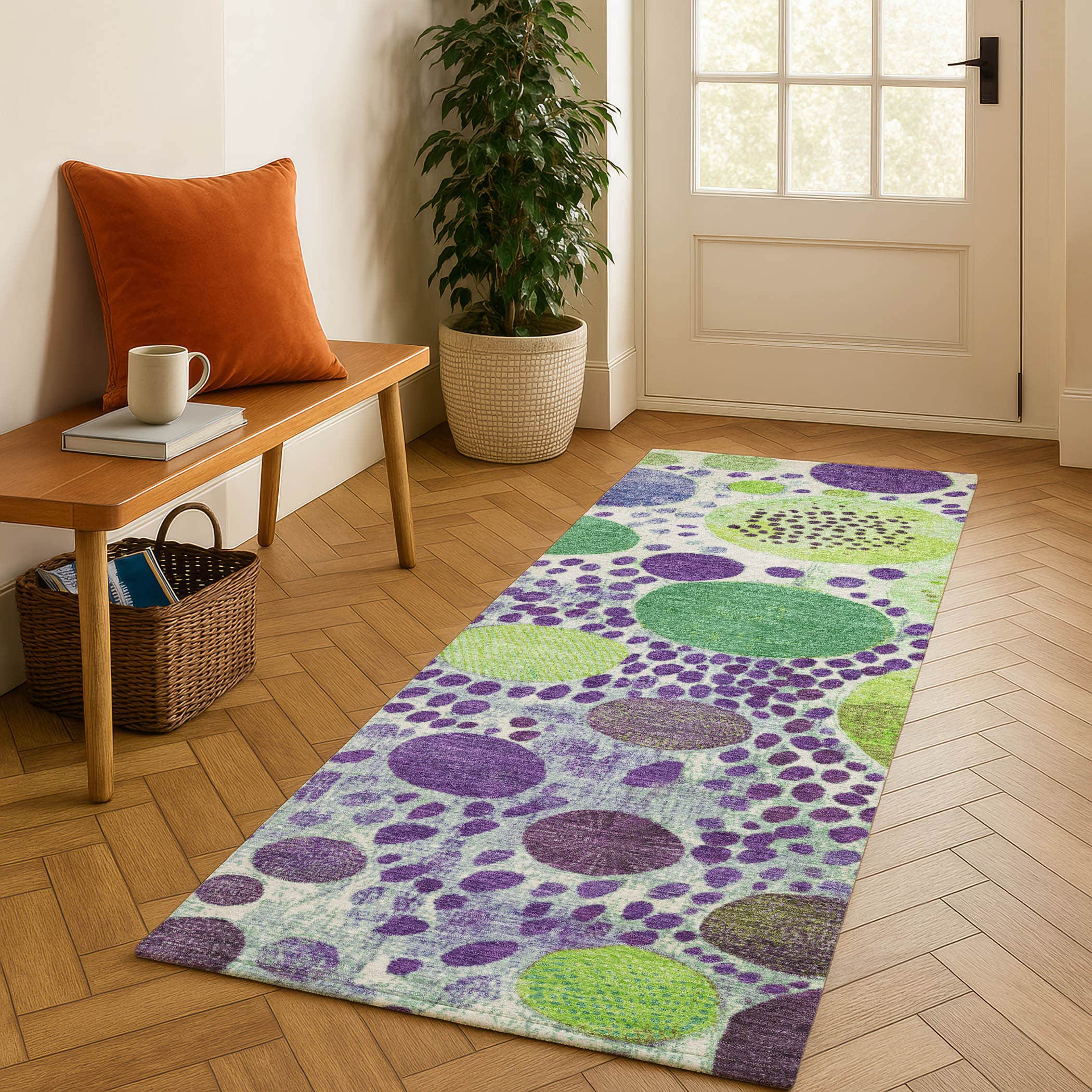 Kathmandu Machine Washable Transitional Purple Rug 2'3" x 7'6" #shape_Runner