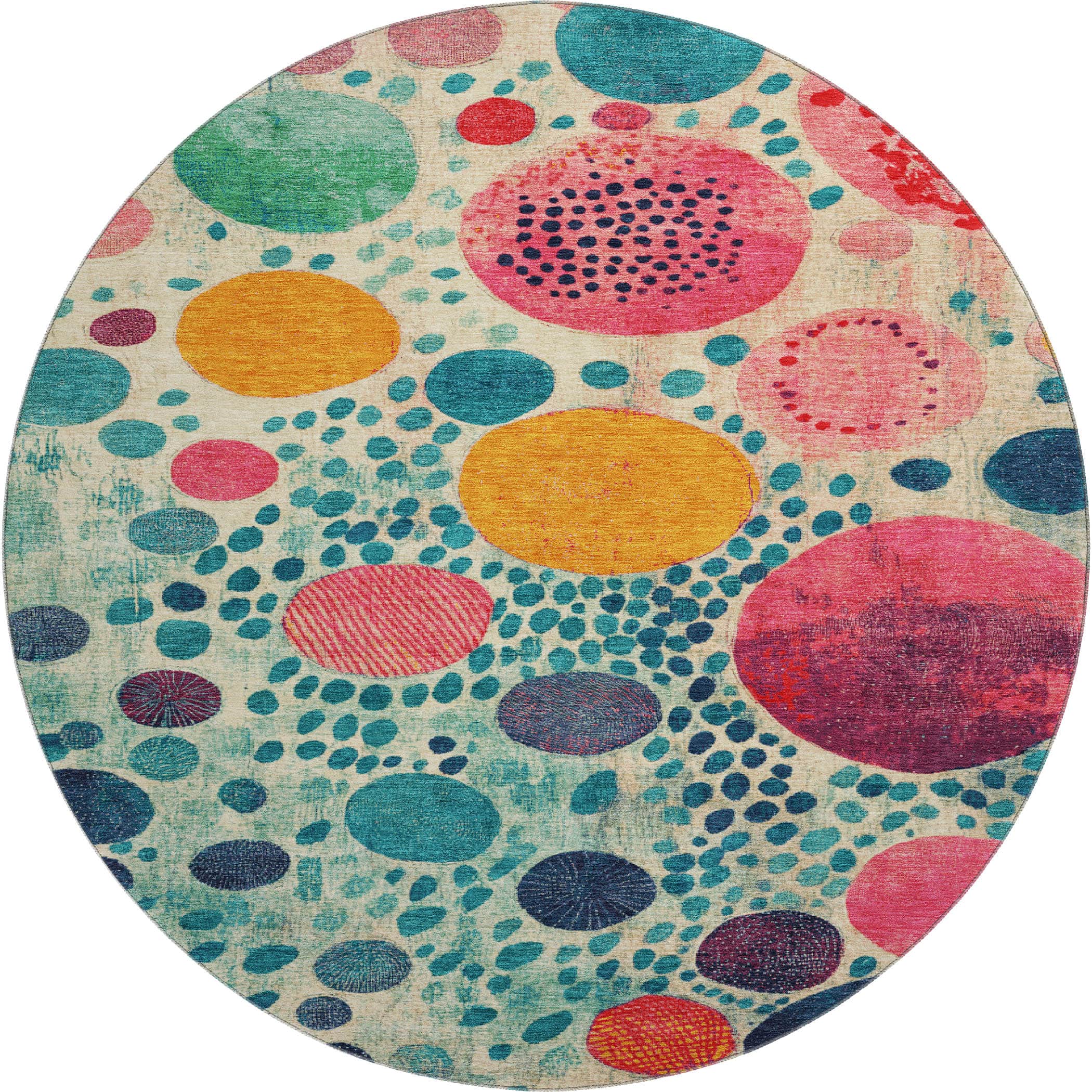 Kathmandu Machine Washable Transitional Teal Rug 8' x 8' #shape_Round