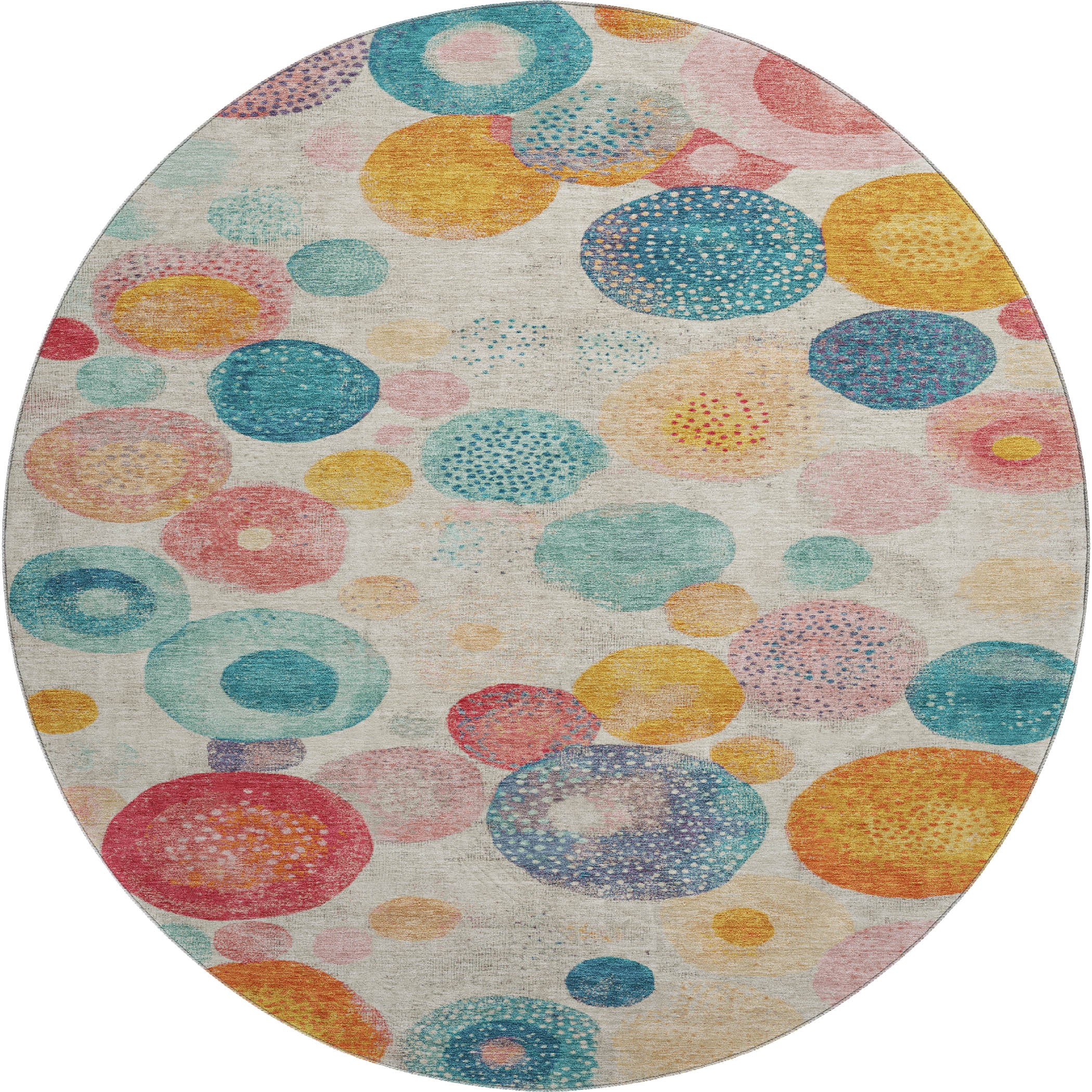 Santorini Machine Washable Transitional Beige Brown Rug 8' x 8' #shape_Round