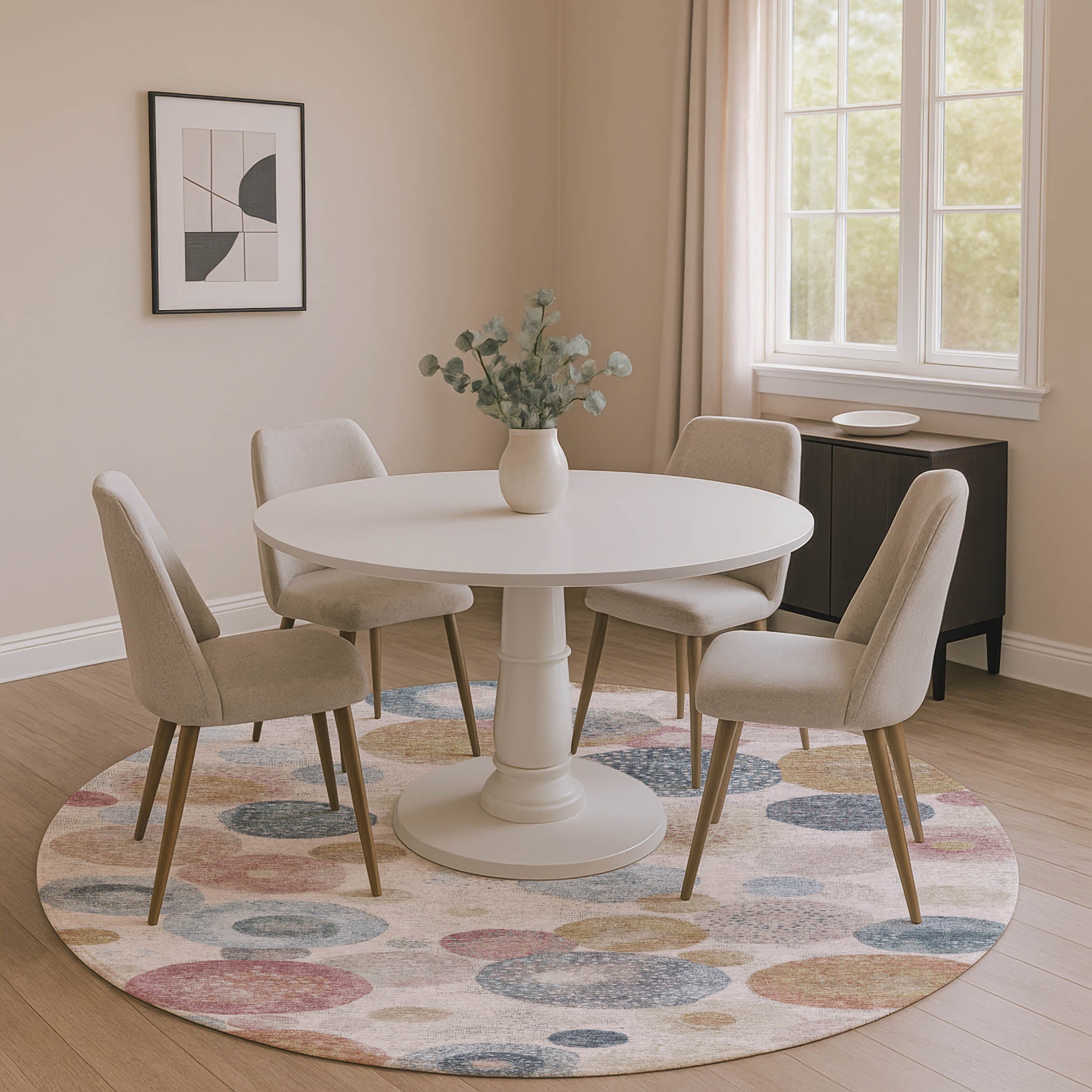 Santorini Machine Washable Transitional Blush Pink Rug 8' x 8' #shape_Round