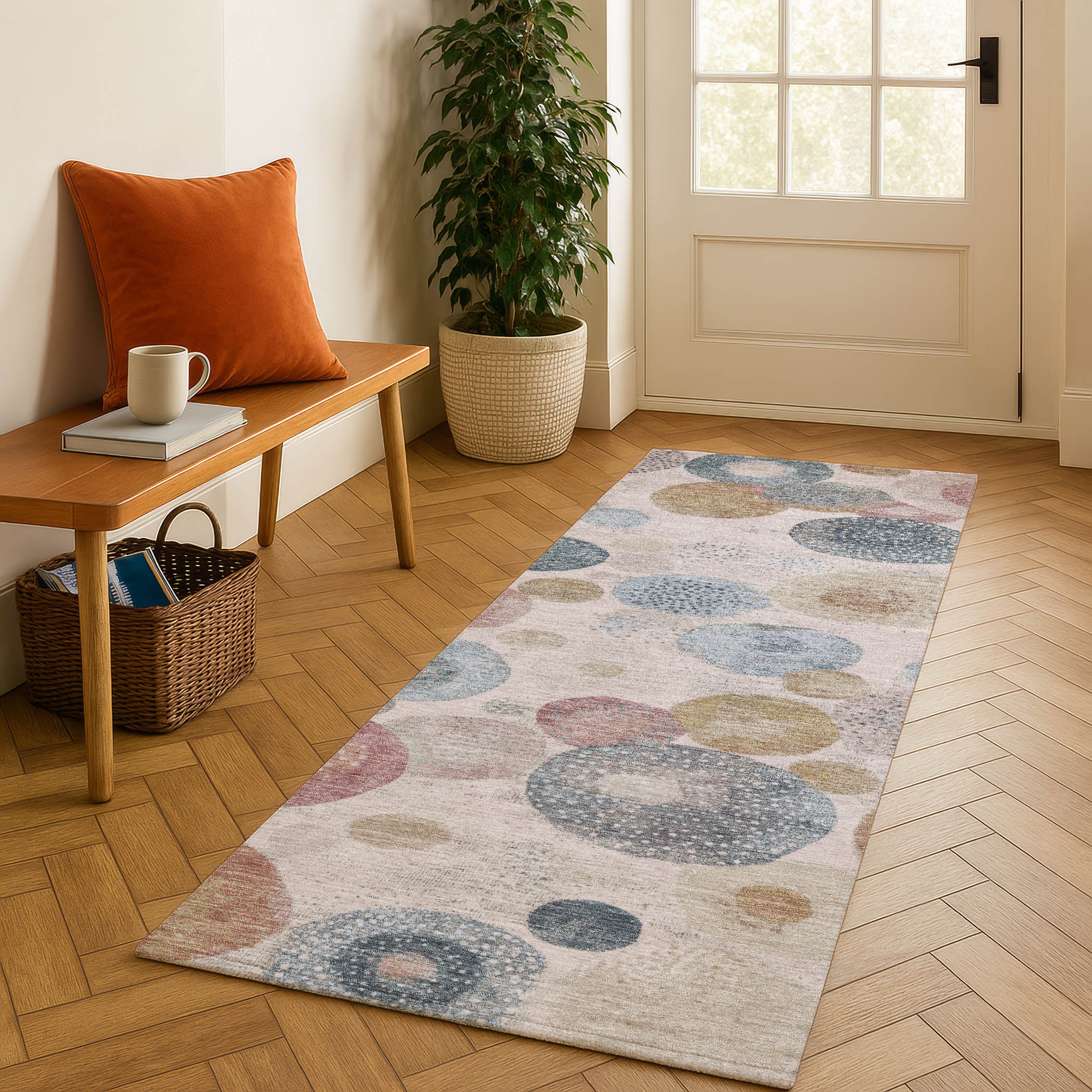 Santorini Machine Washable Transitional Blush Pink Rug 2'3" x 7'6" #shape_Runner