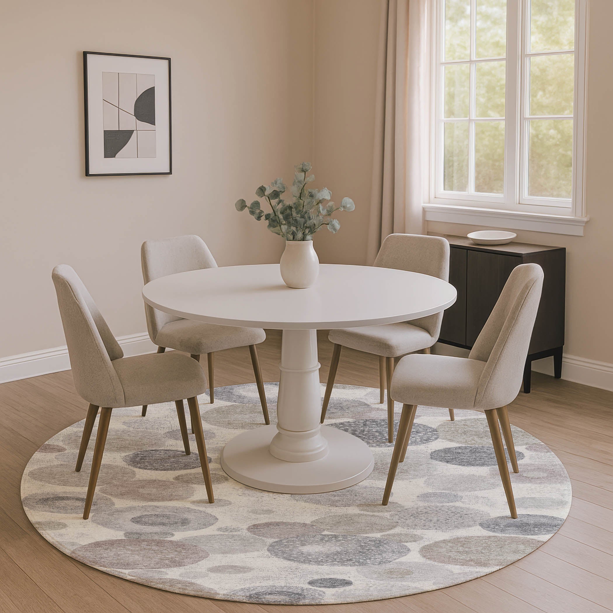 Santorini Machine Washable Transitional Ivory Rug 8' x 8' #shape_Round