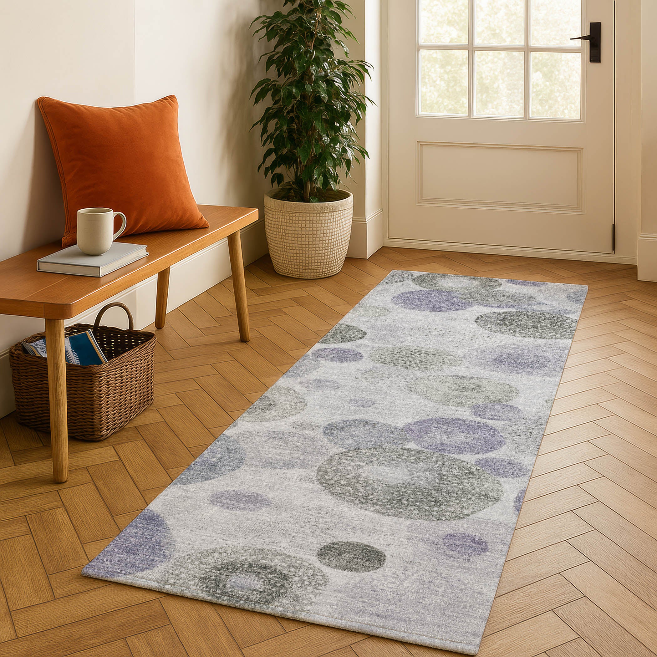 Santorini Machine Washable Transitional Lavender Purple Rug 2'3" x 7'6" #shape_Runner