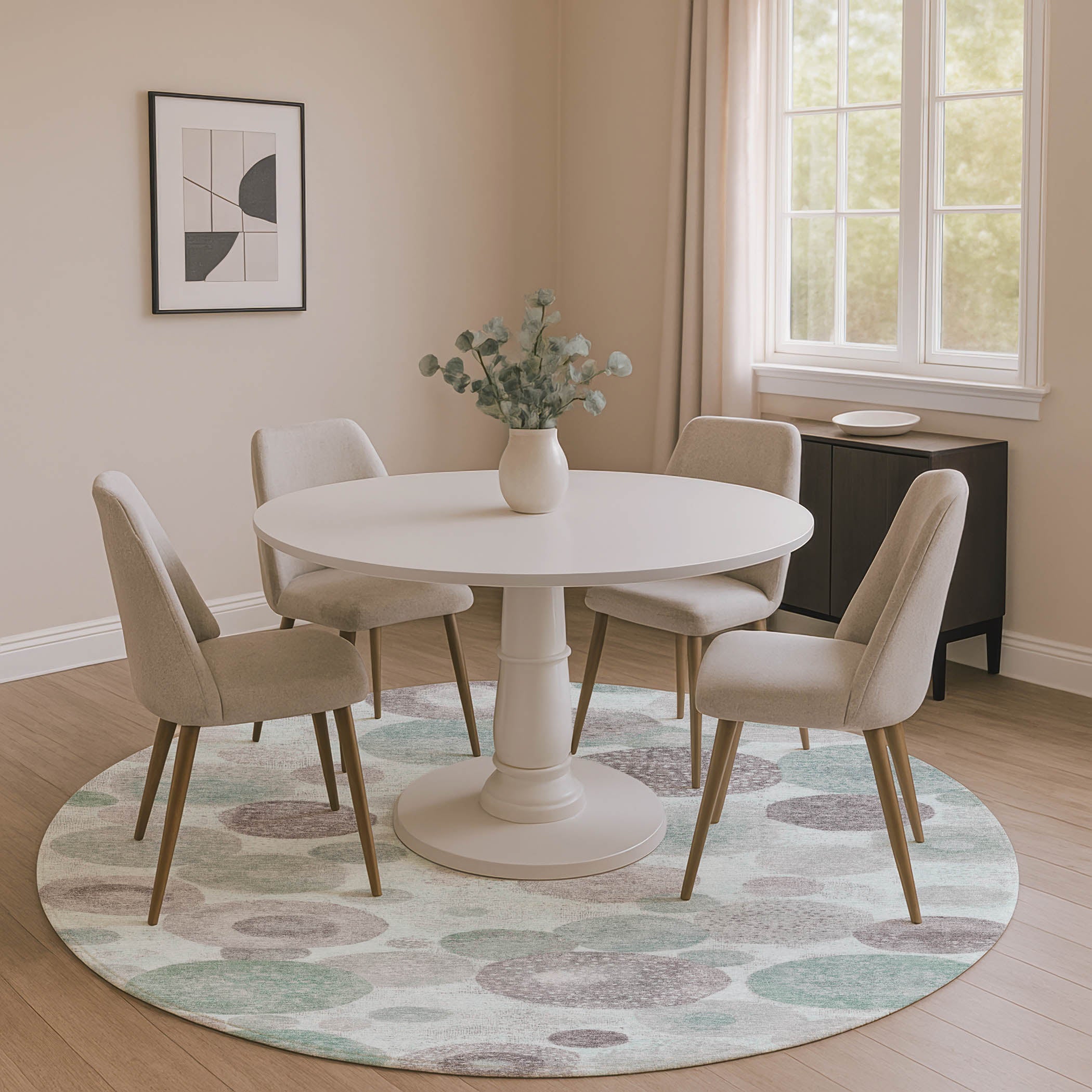 Santorini Machine Washable Transitional Mint Green Rug 8' x 8' #shape_Round