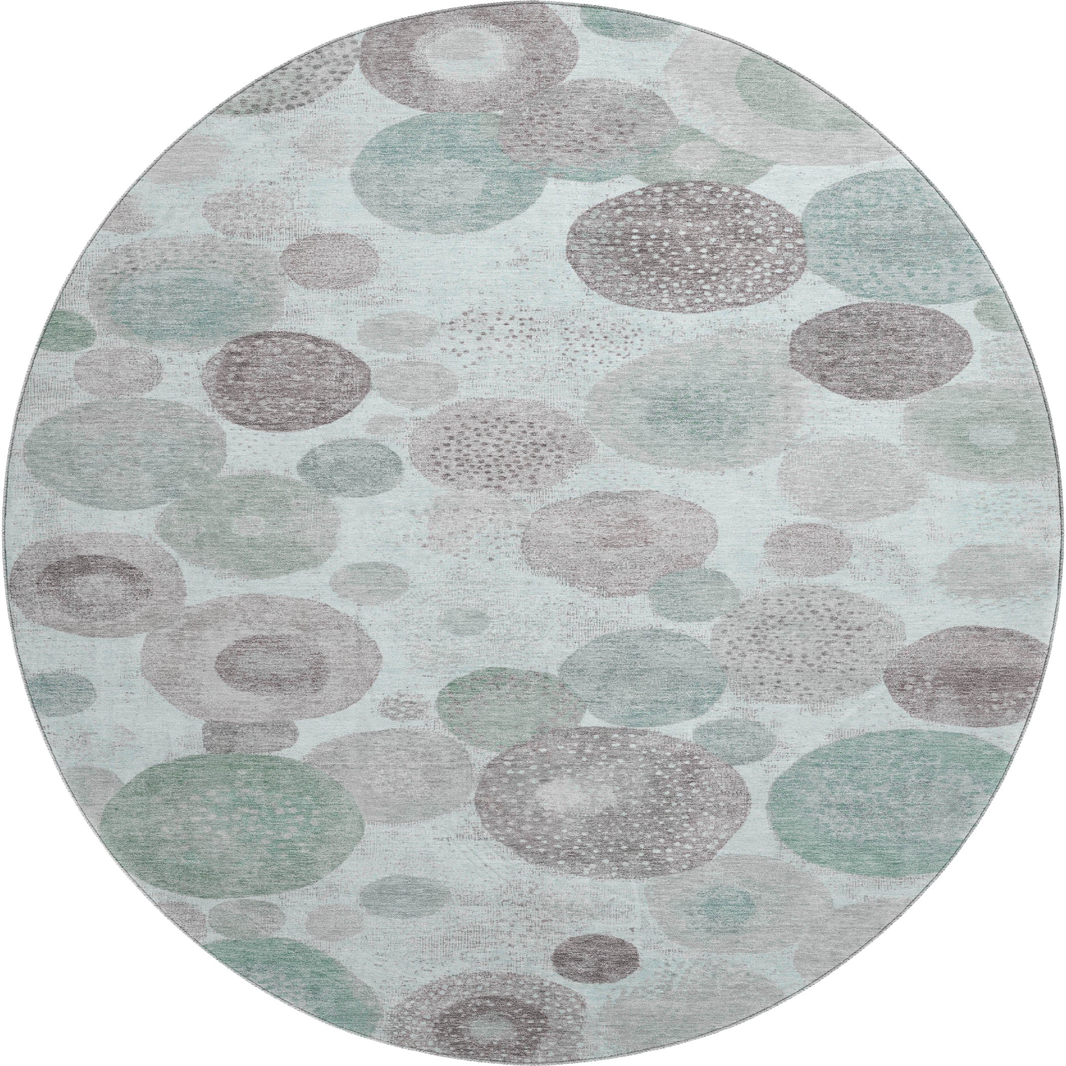 Santorini Machine Washable Transitional Mint Green Rug 8' x 8' #shape_Round