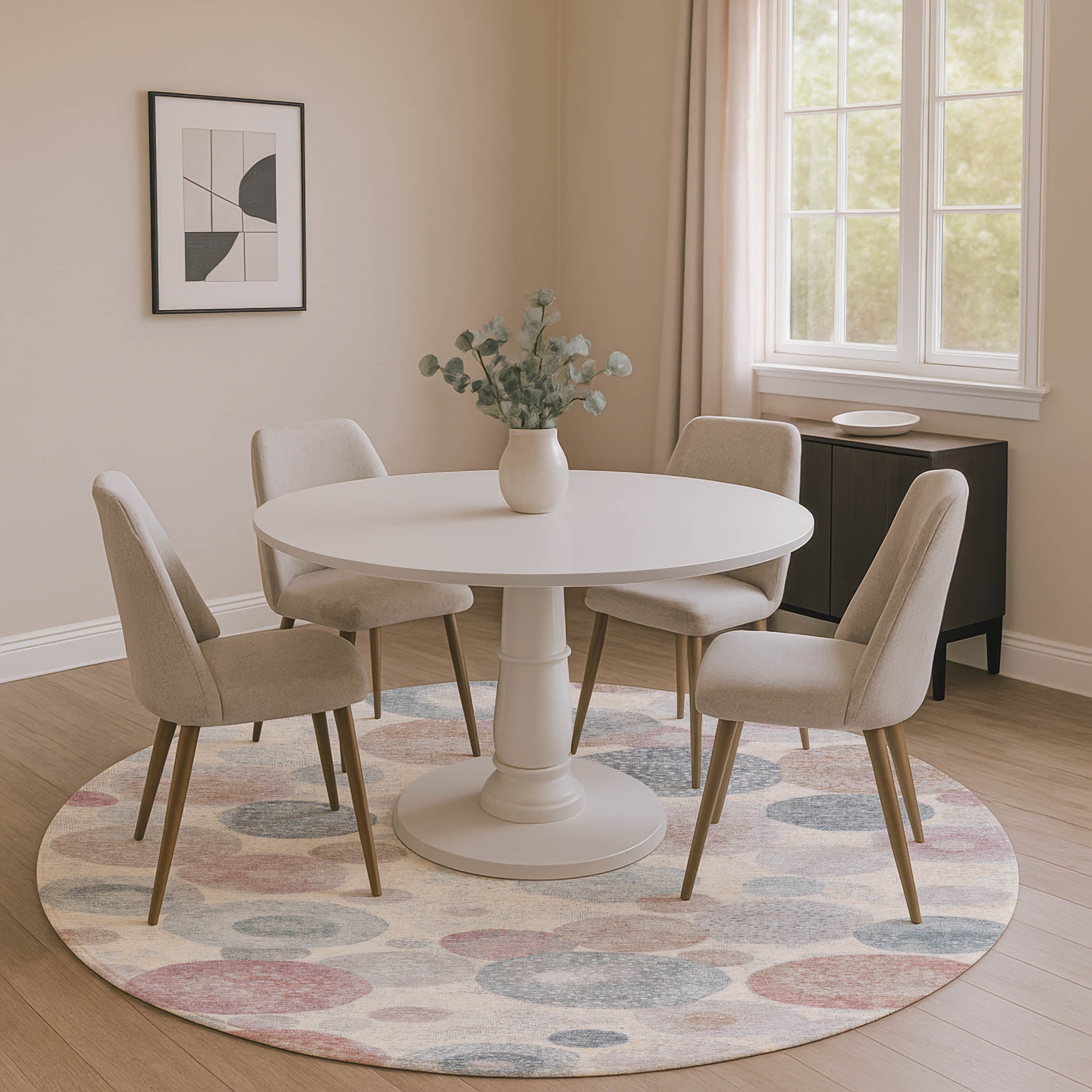 Santorini Machine Washable Transitional Peach Orange Rug 8' x 8' #shape_Round