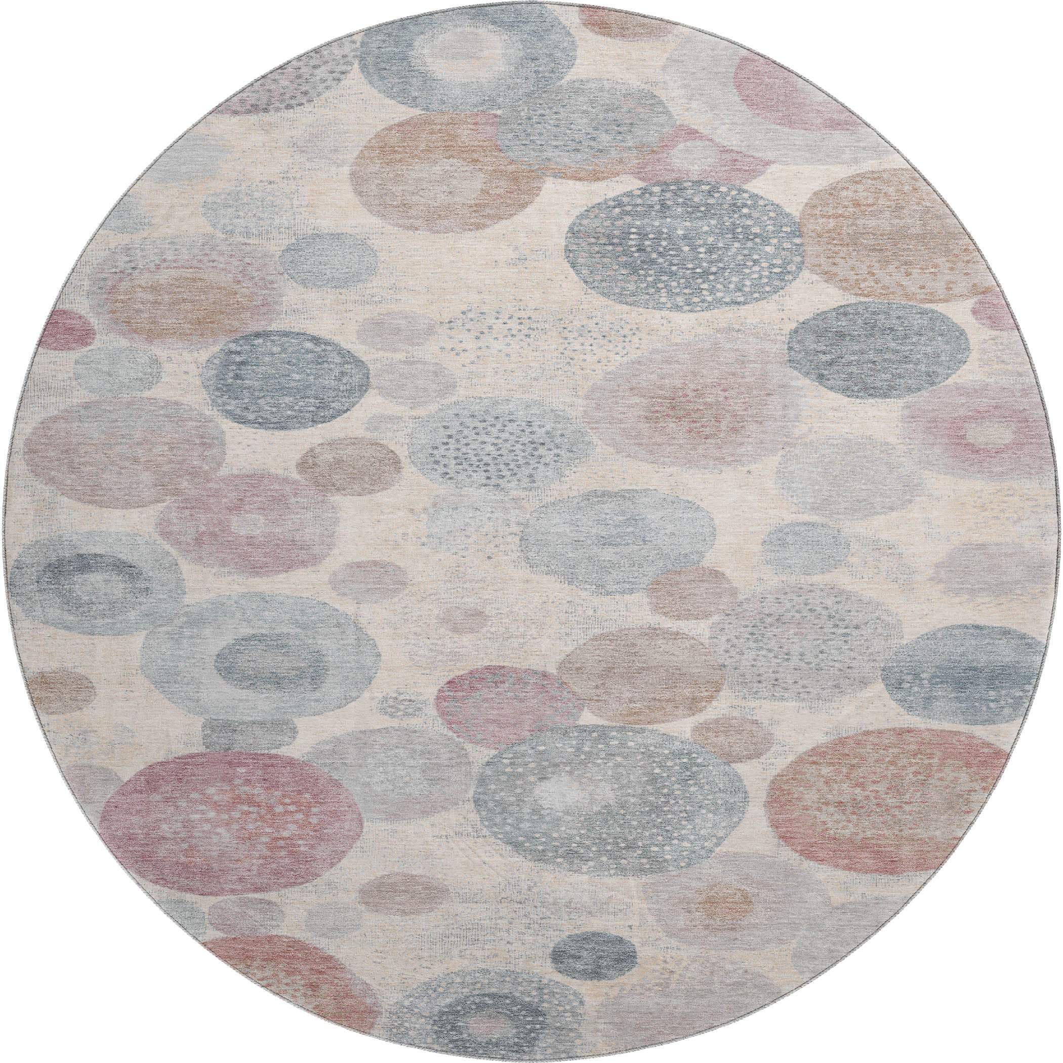 Santorini Machine Washable Transitional Peach Orange Rug 8' x 8' #shape_Round