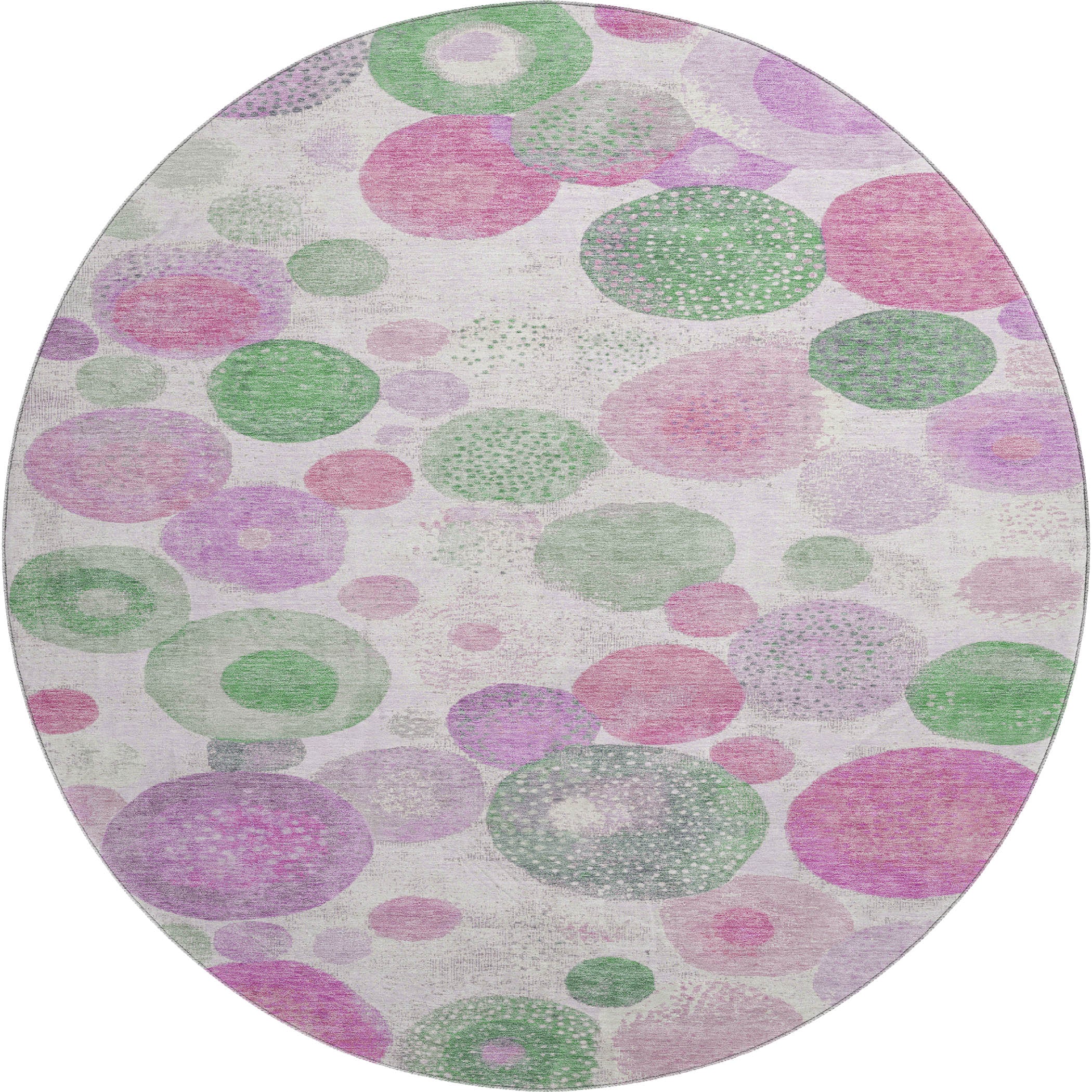Santorini Machine Washable Transitional Pink Rug 8' x 8' #shape_Round