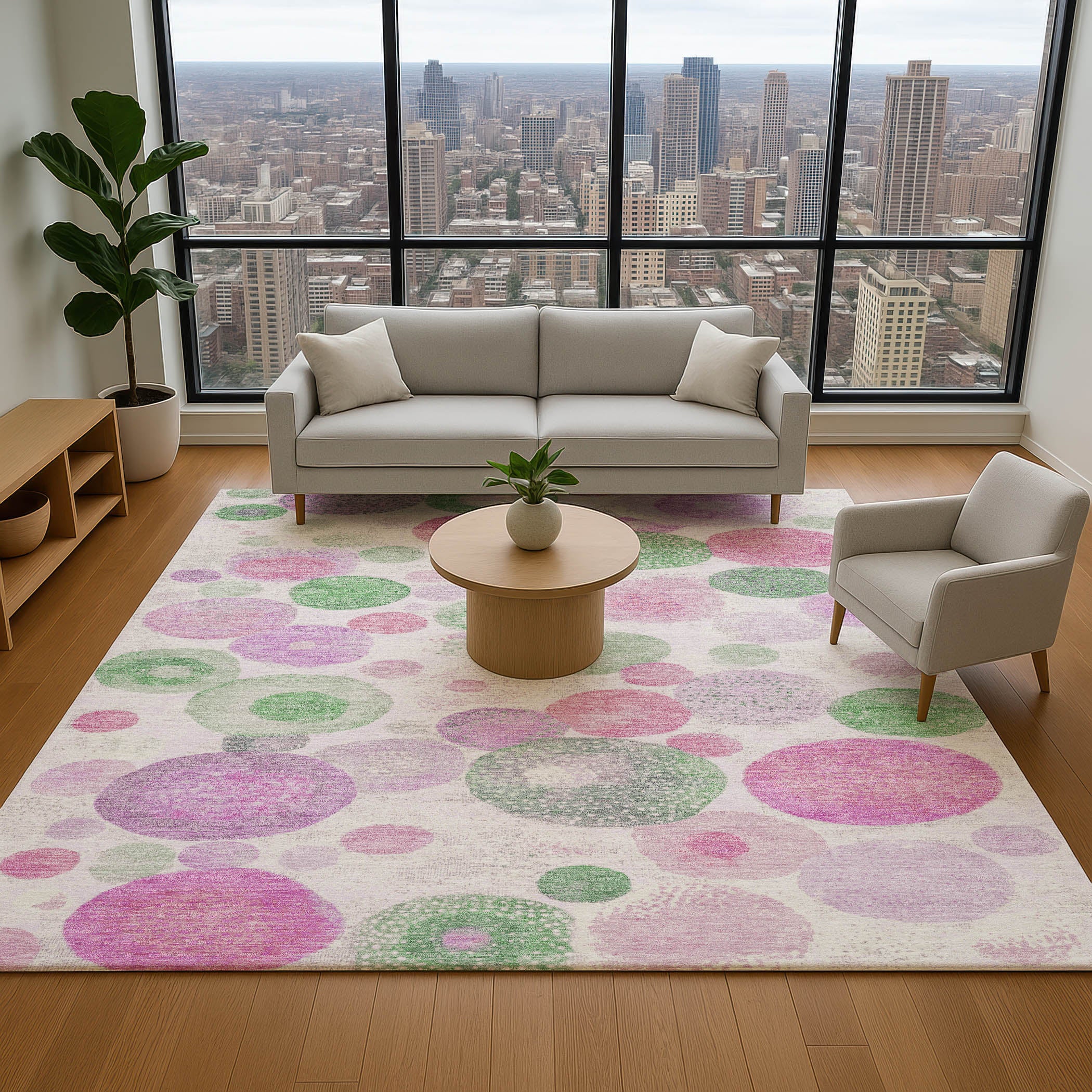 Santorini Machine Washable Transitional Pink Rug 2'6" x 3'10" #shape_Rectangle
