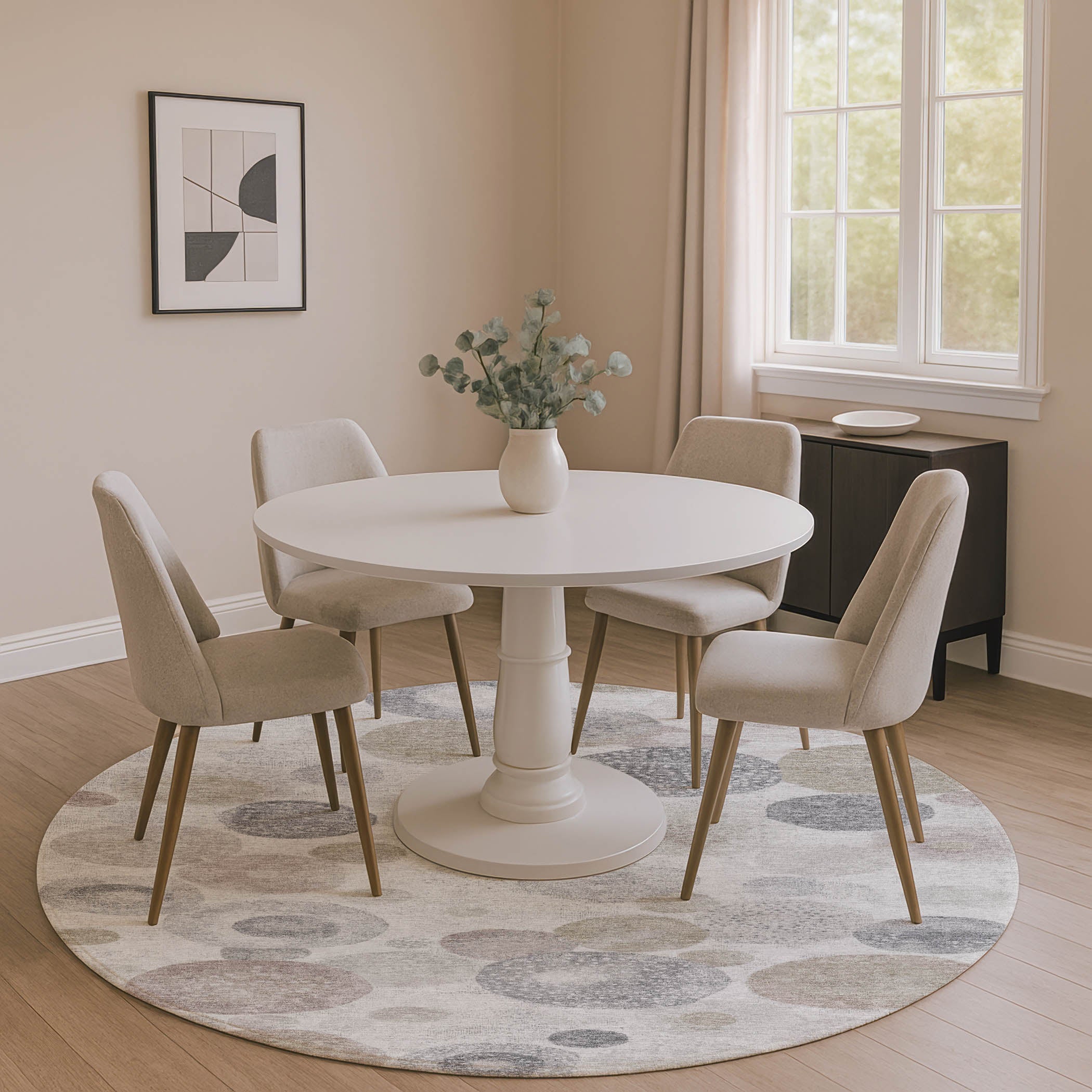 Santorini Machine Washable Transitional Taupe Brown Rug 8' x 8' #shape_Round