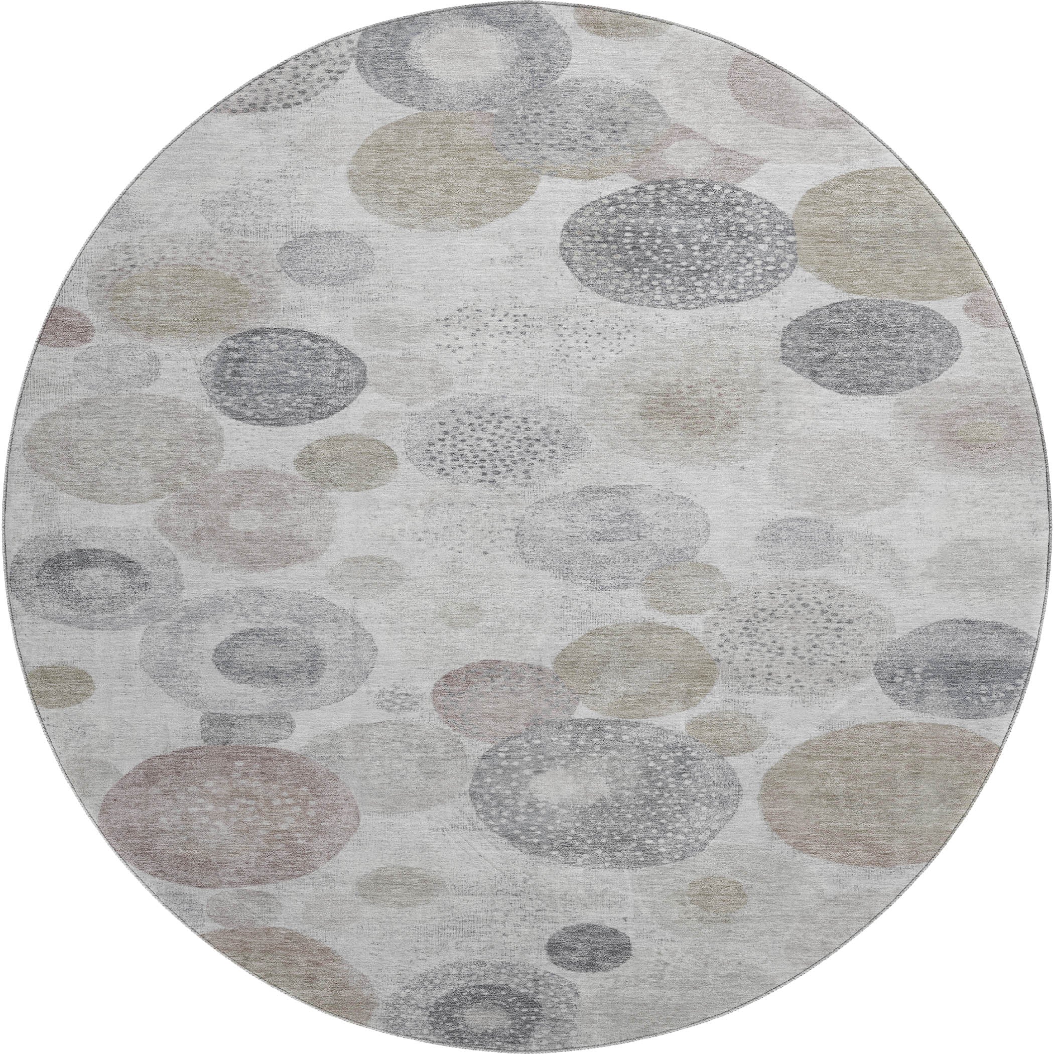 Santorini Machine Washable Transitional Taupe Brown Rug 8' x 8' #shape_Round