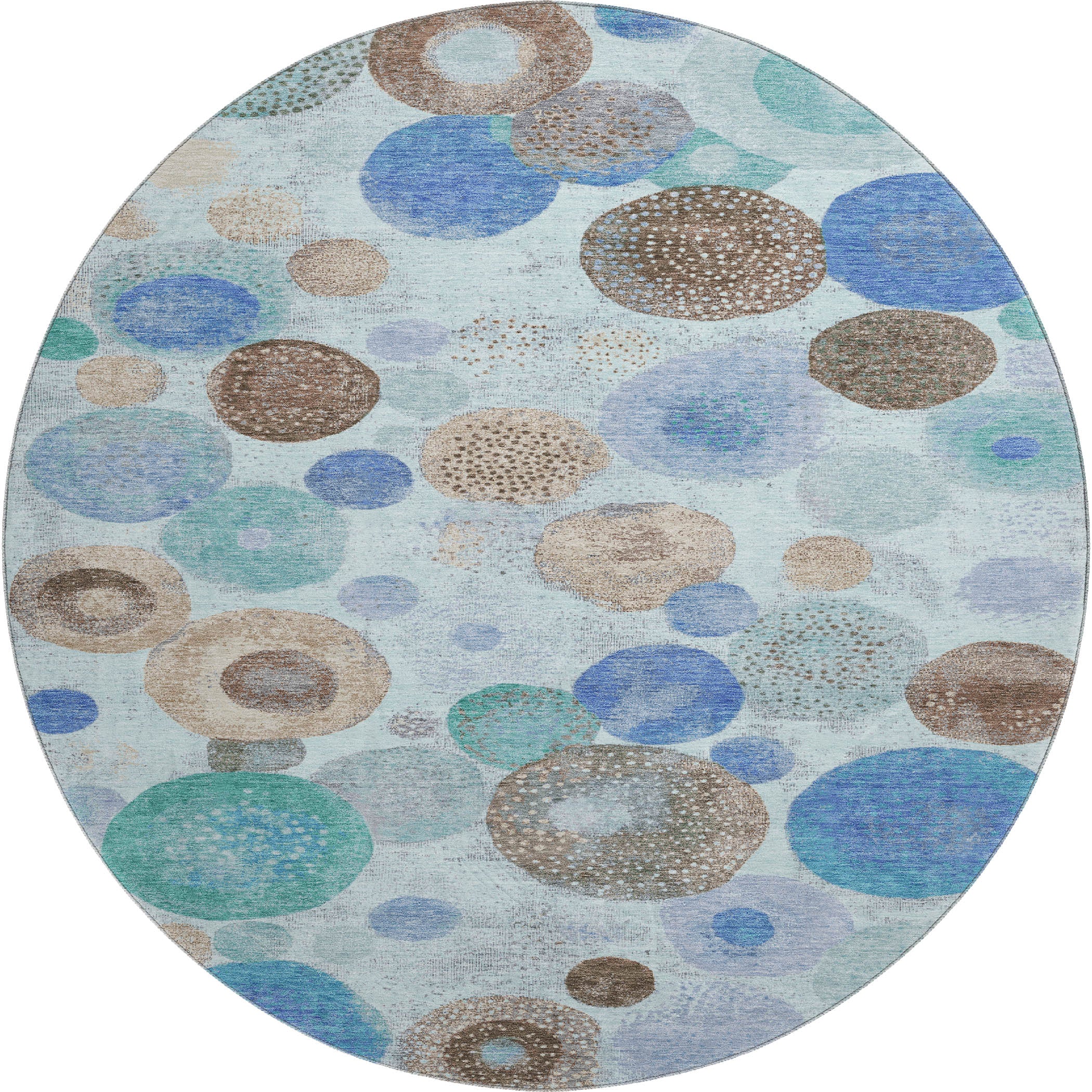 Santorini Machine Washable Transitional Teal Rug 8' x 8' #shape_Round