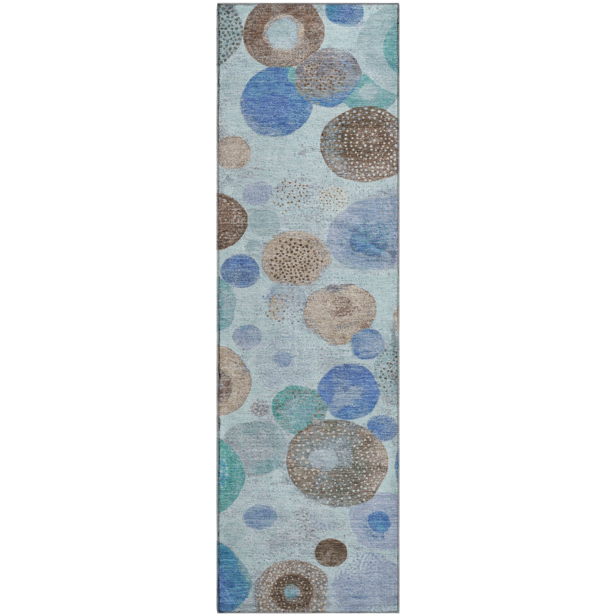 Santorini Machine Washable Transitional Teal Rug 2'3" x 7'6" #shape_Runner