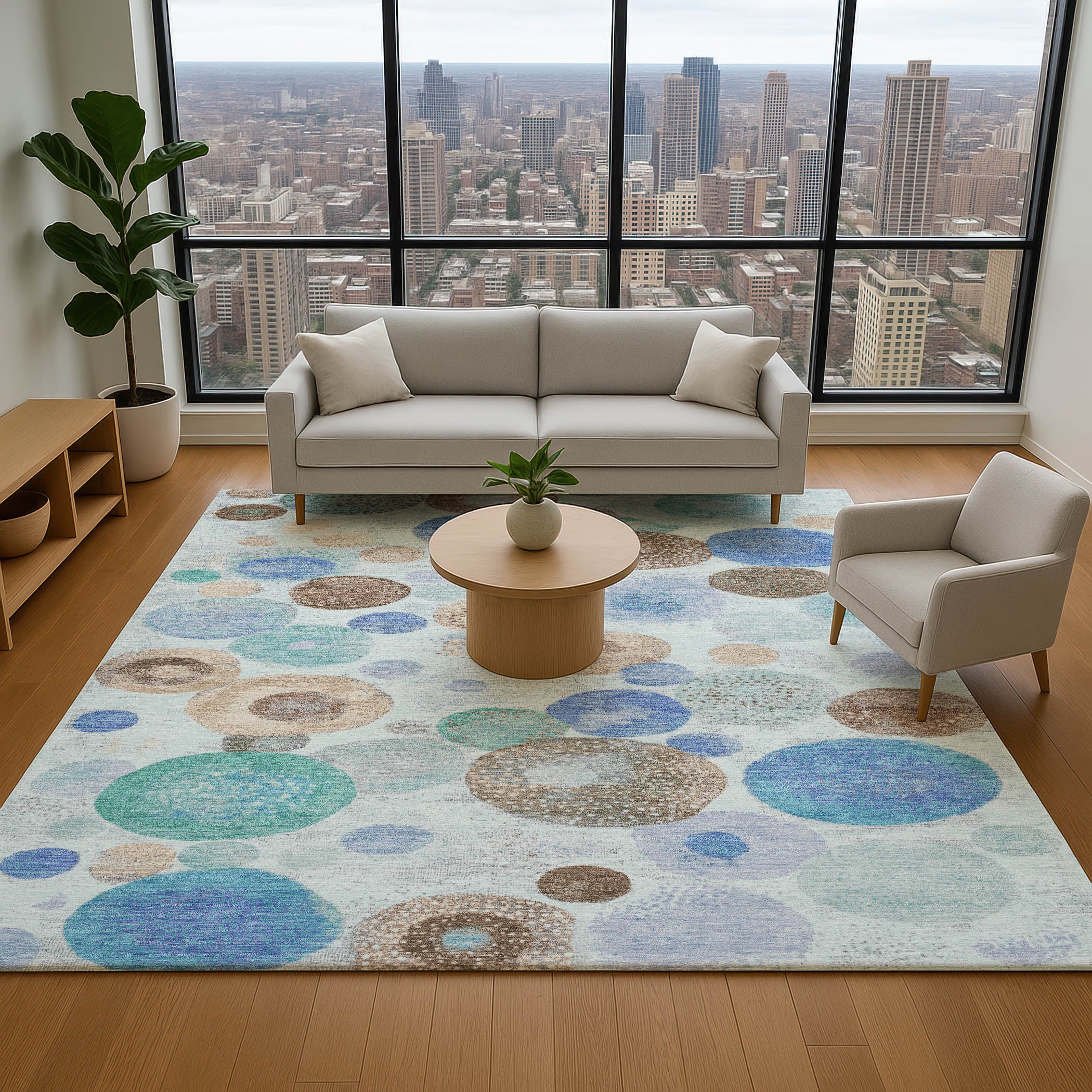 Santorini Machine Washable Transitional Teal Rug 2'6" x 3'10" #shape_Rectangle