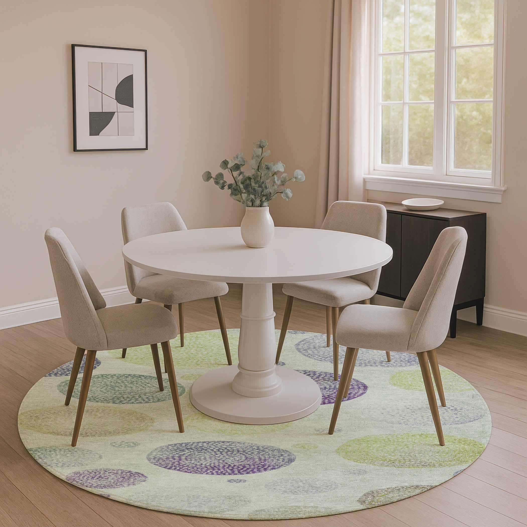 Cusco Machine Washable Transitional Aloe Green Rug 8' x 8' #shape_Round