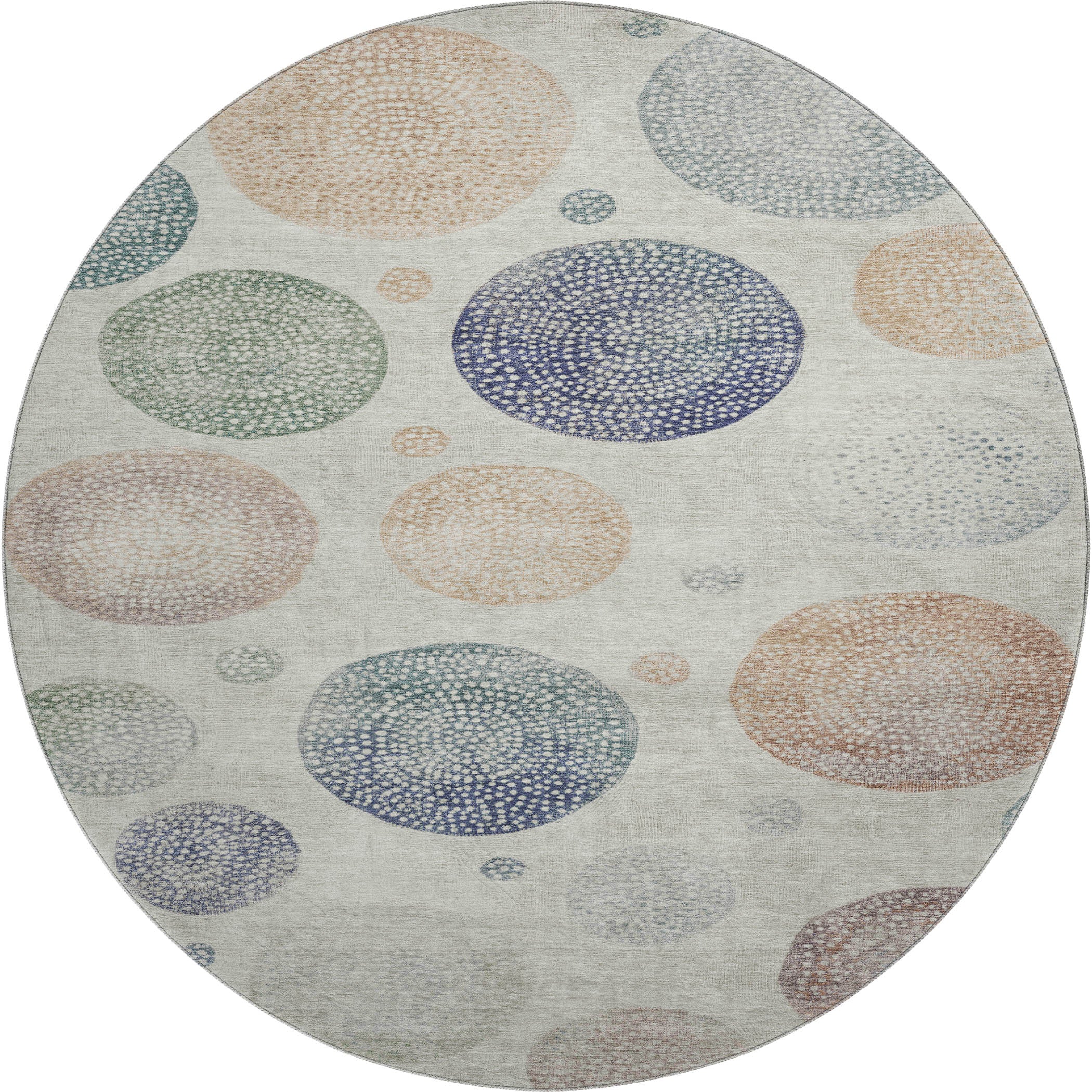 Cusco Machine Washable Transitional Beige Brown Rug 8' x 8' #shape_Round