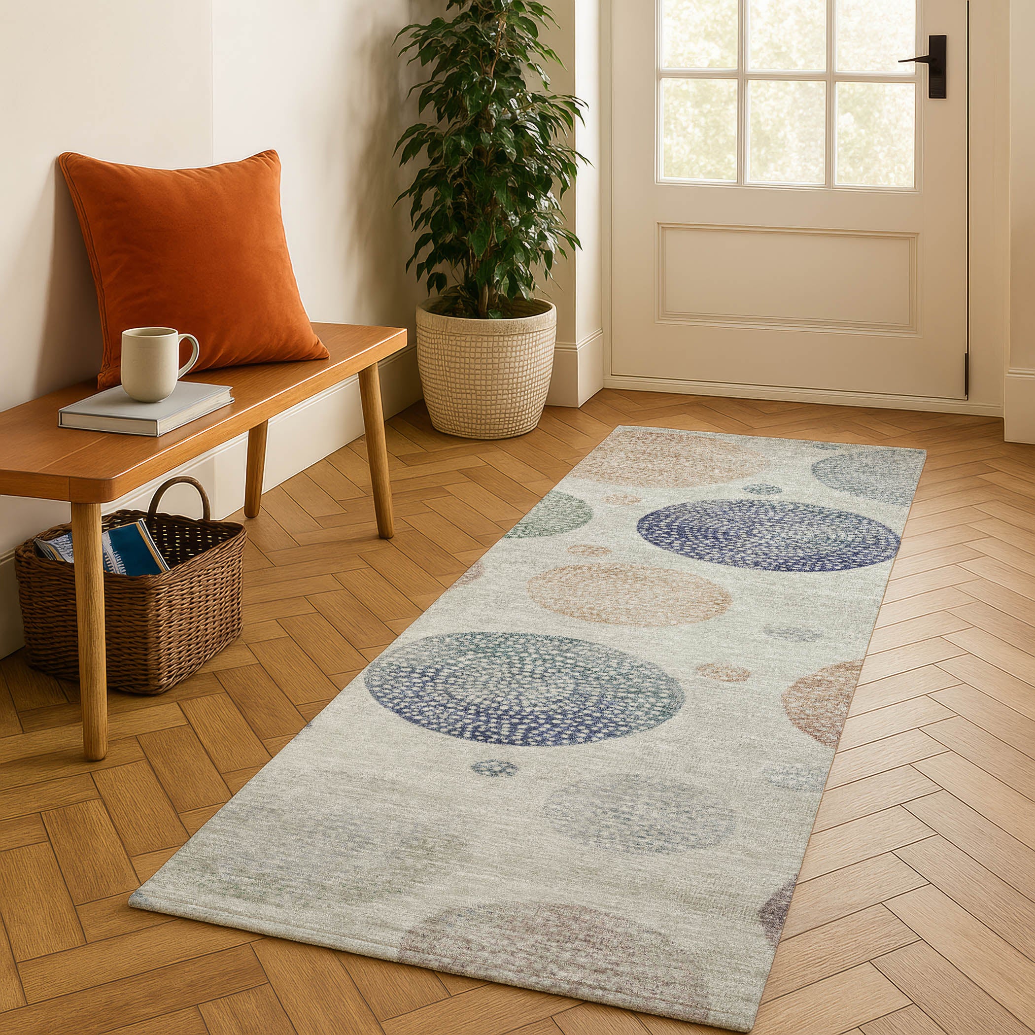 Cusco Machine Washable Transitional Beige Brown Rug 2'3" x 7'6" #shape_Runner