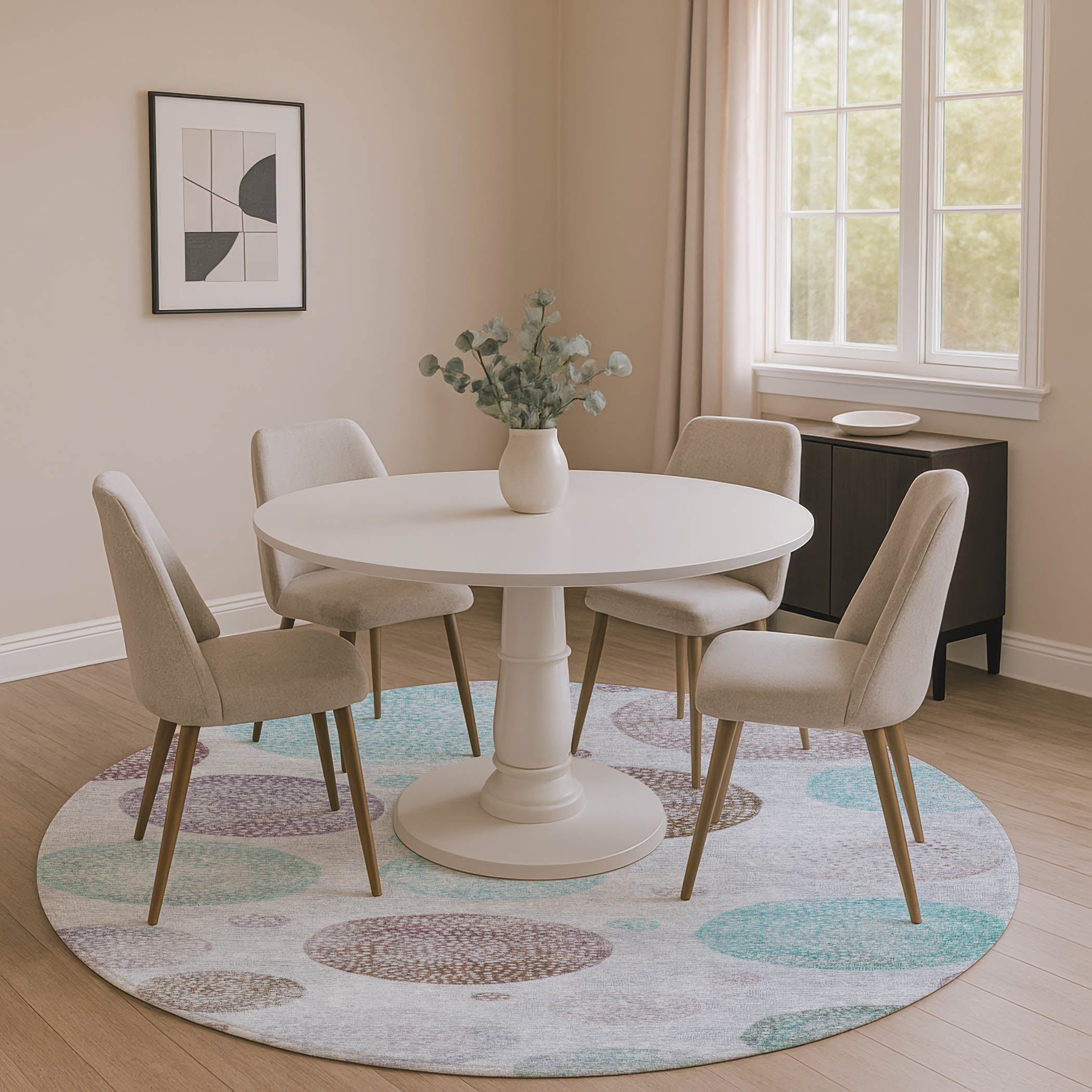 Cusco Machine Washable Transitional Blue Rug 8' x 8' #shape_Round