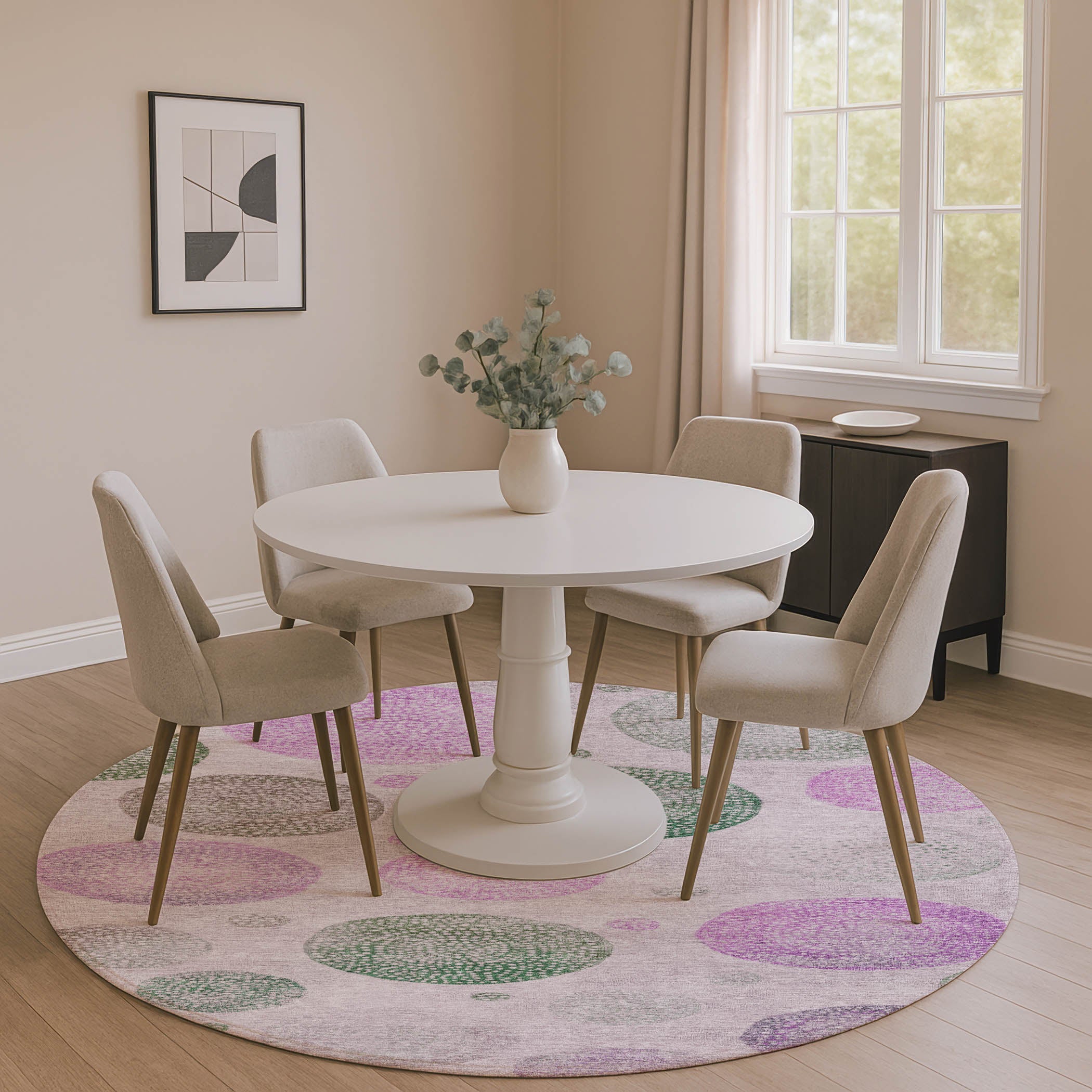 Cusco Machine Washable Transitional Blush Pink Rug 8' x 8' #shape_Round