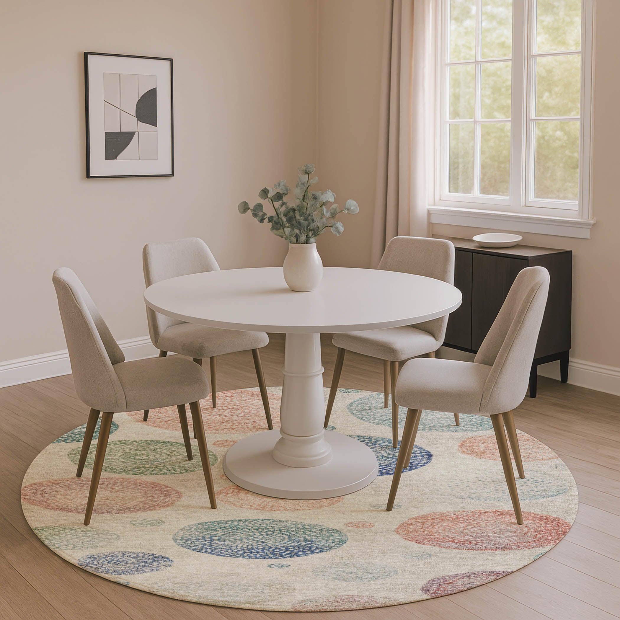 Cusco Machine Washable Transitional Ivory Rug 8' x 8' #shape_Round