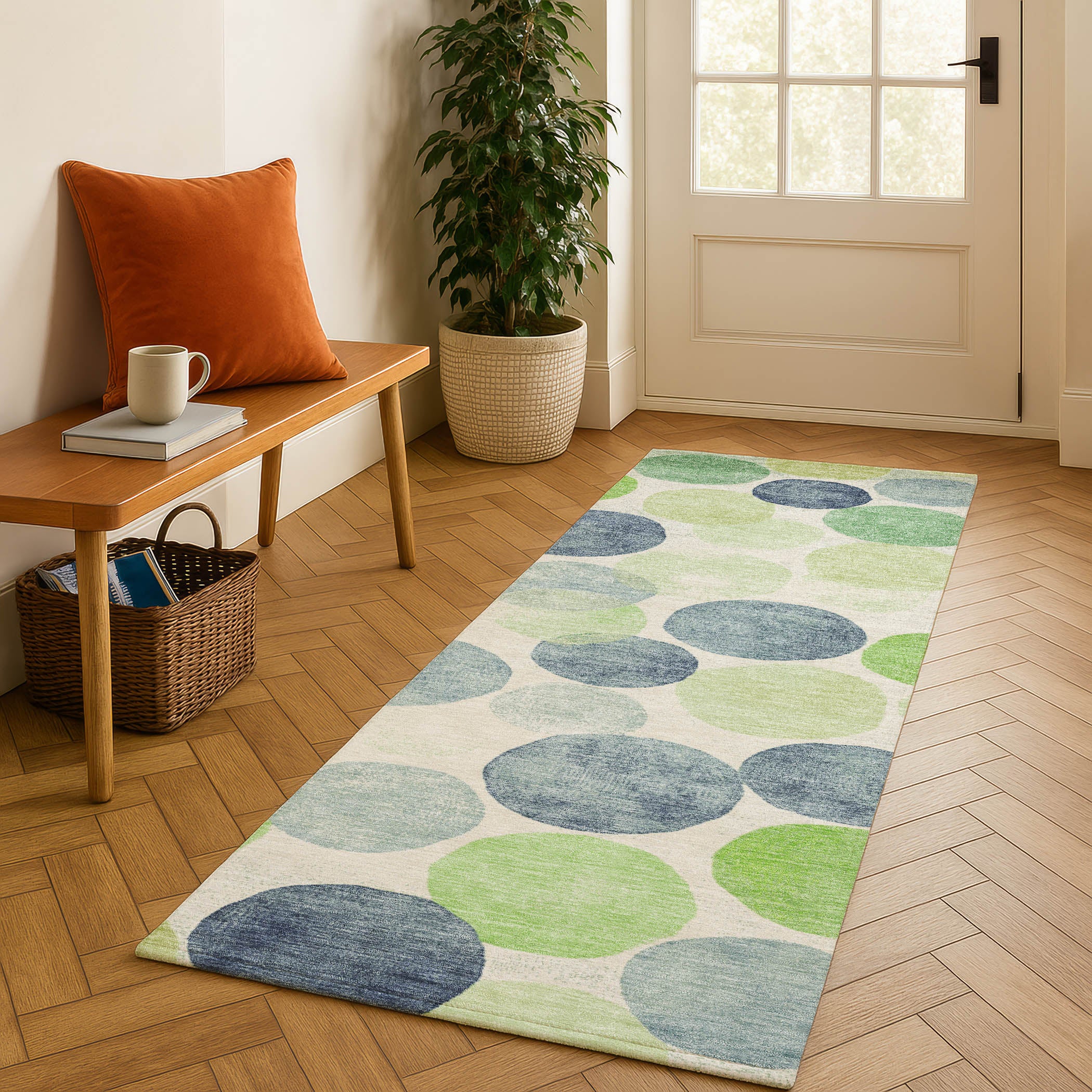 Split Machine Washable Transitional Navy Blue Rug 2'3" x 7'6" #shape_Runner