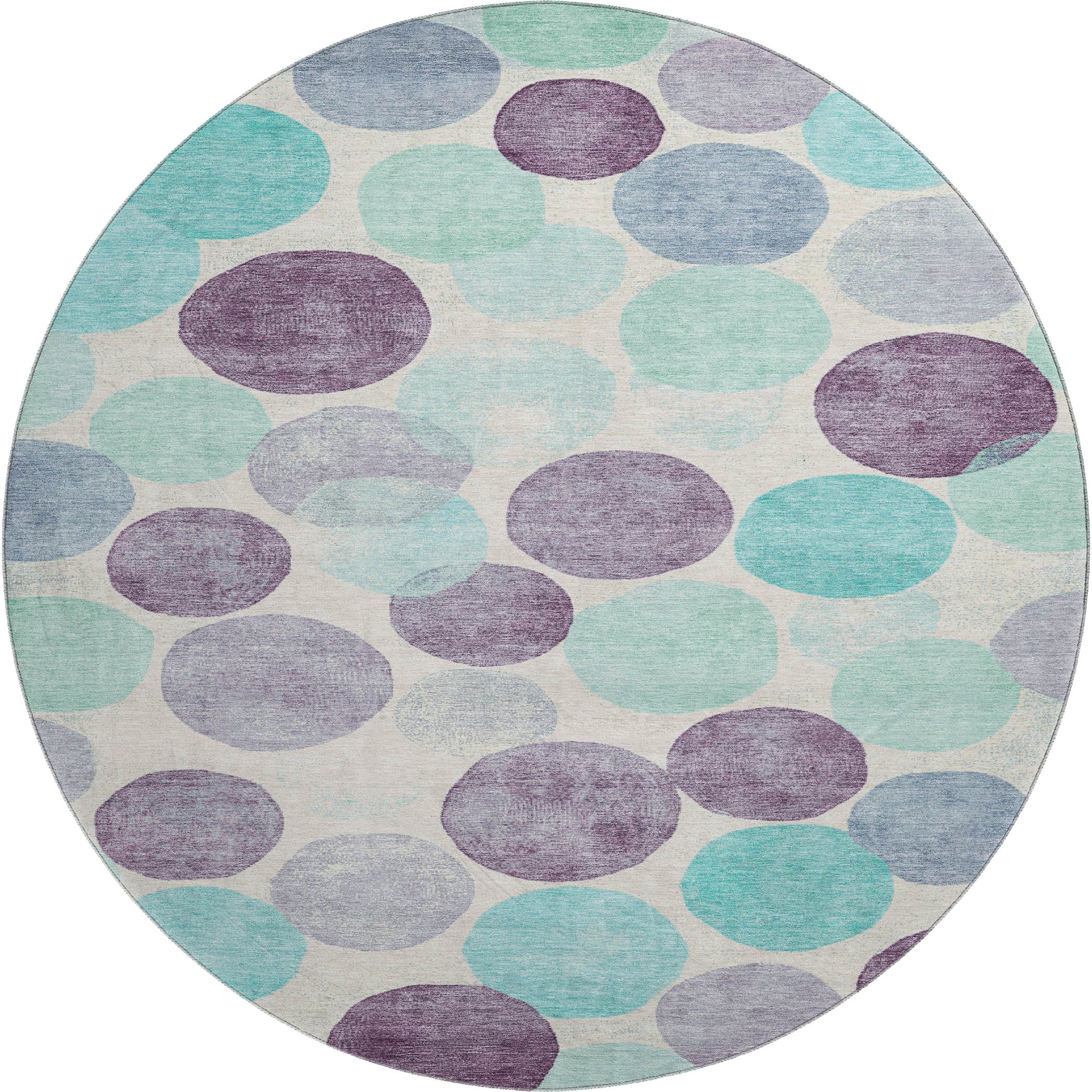 Split Machine Washable Transitional Plum Purple Rug 8' x 8' #shape_Round