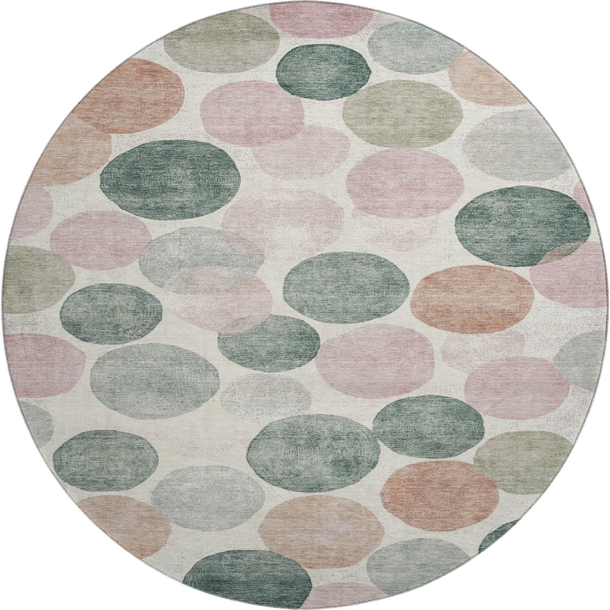 Split Machine Washable Transitional Salmon Orange Rug 8' x 8' #shape_Round