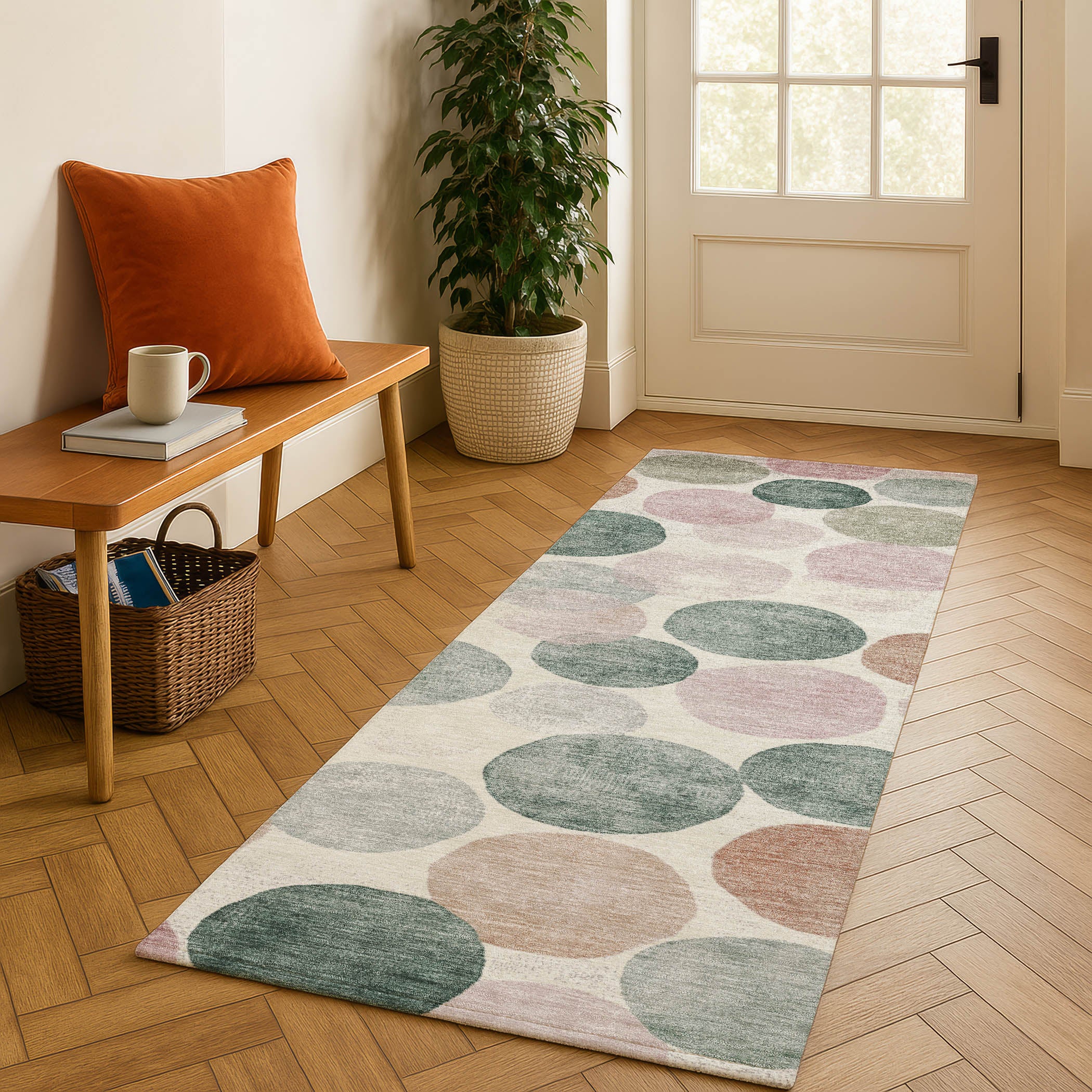 Split Machine Washable Transitional Salmon Orange Rug 2'3" x 7'6" #shape_Runner