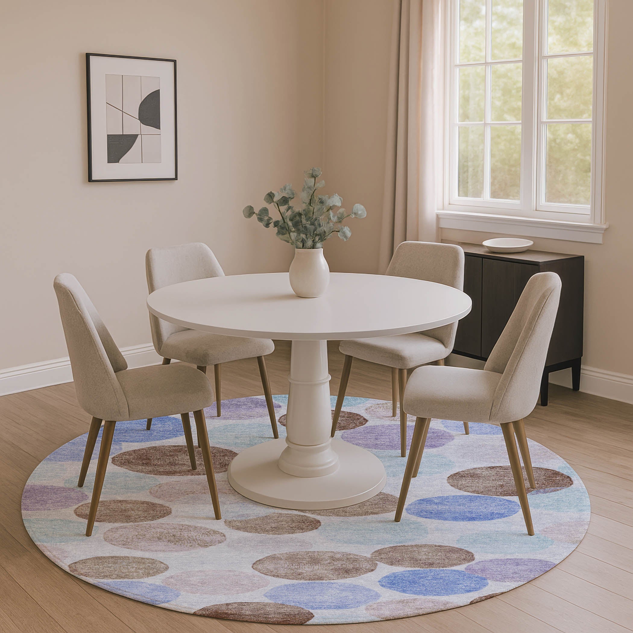 Split Machine Washable Transitional Sky Blue Rug 8' x 8' #shape_Round
