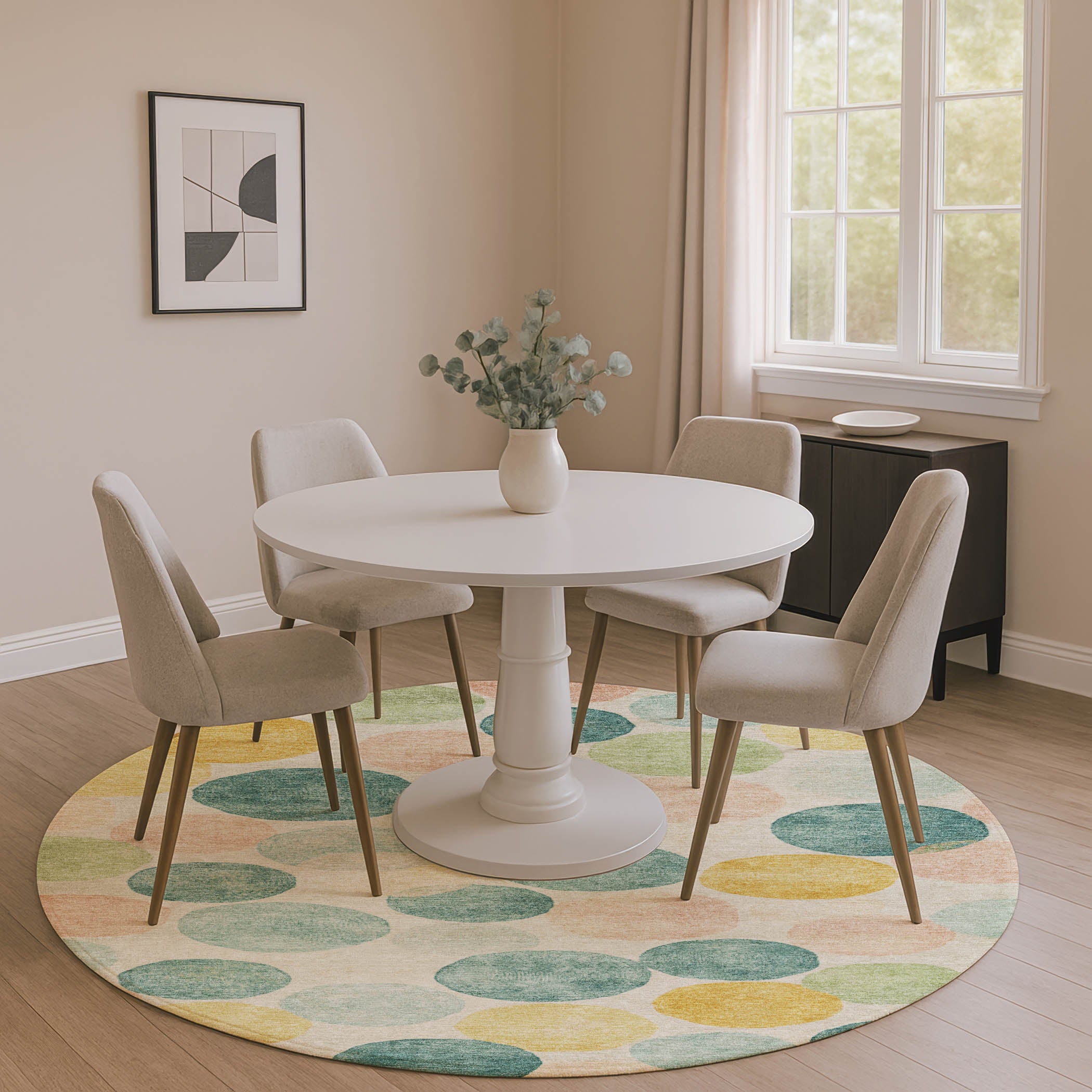 Split Machine Washable Transitional Teal Rug 8' x 8' #shape_Round