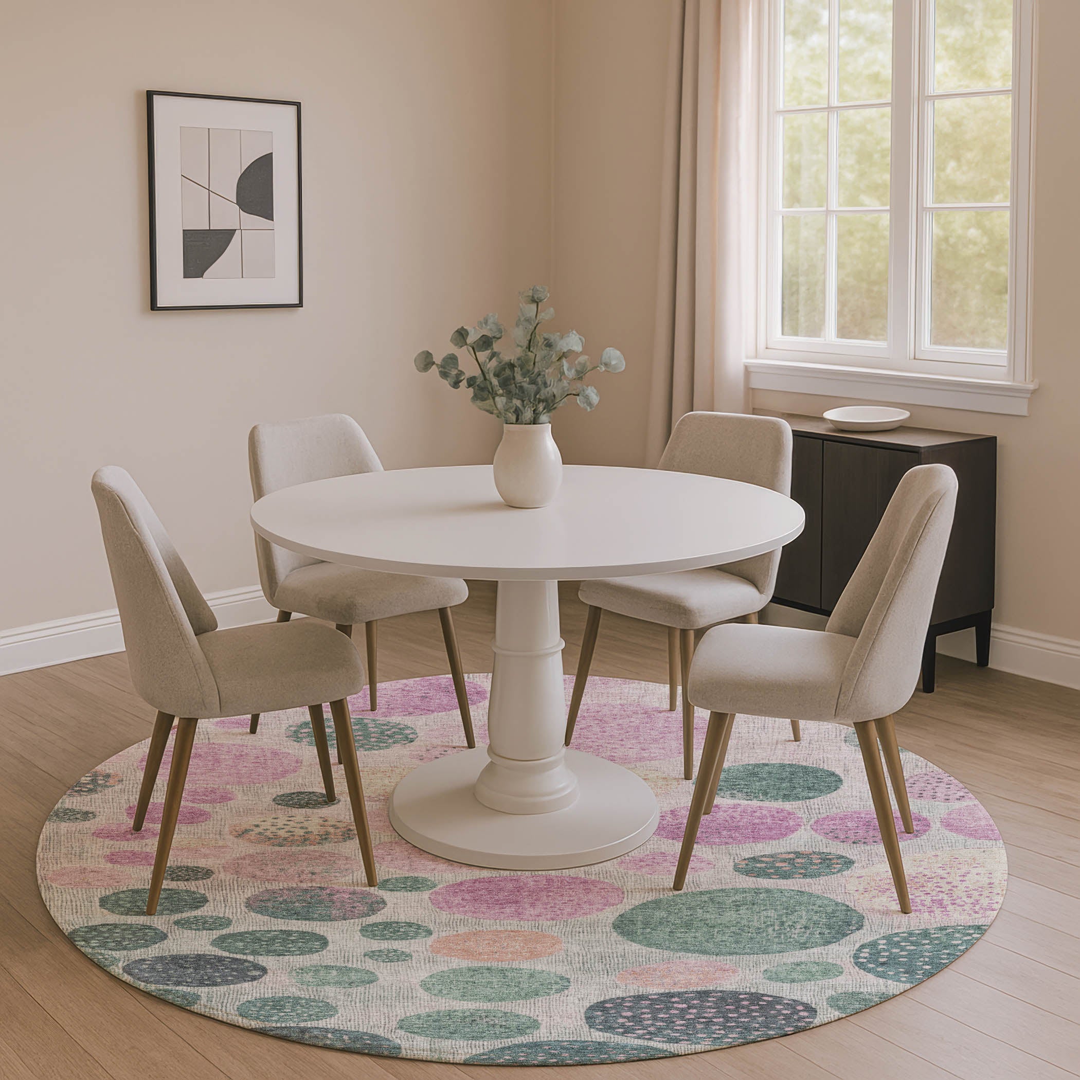 Salzburg Machine Washable Transitional Cactus Green Rug 8' x 8' #shape_Round