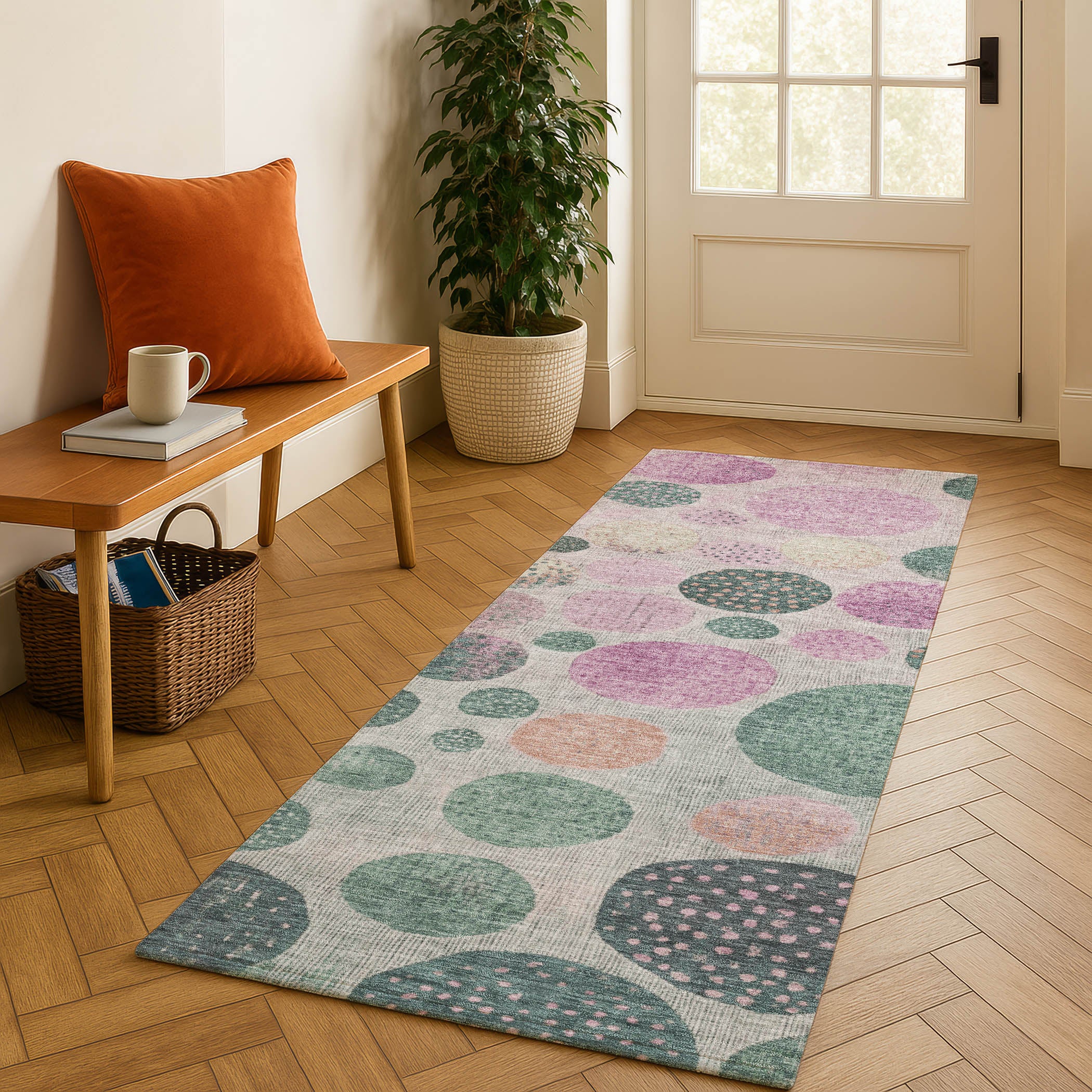 Salzburg Machine Washable Transitional Cactus Green Rug 2'3" x 7'6" #shape_Runner