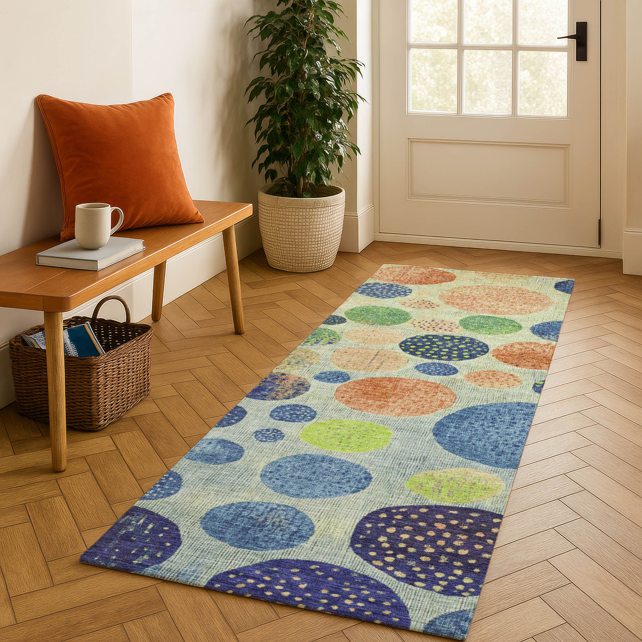 Salzburg Machine Washable Transitional Navy Blue Rug 2'3" x 7'6" #shape_Runner