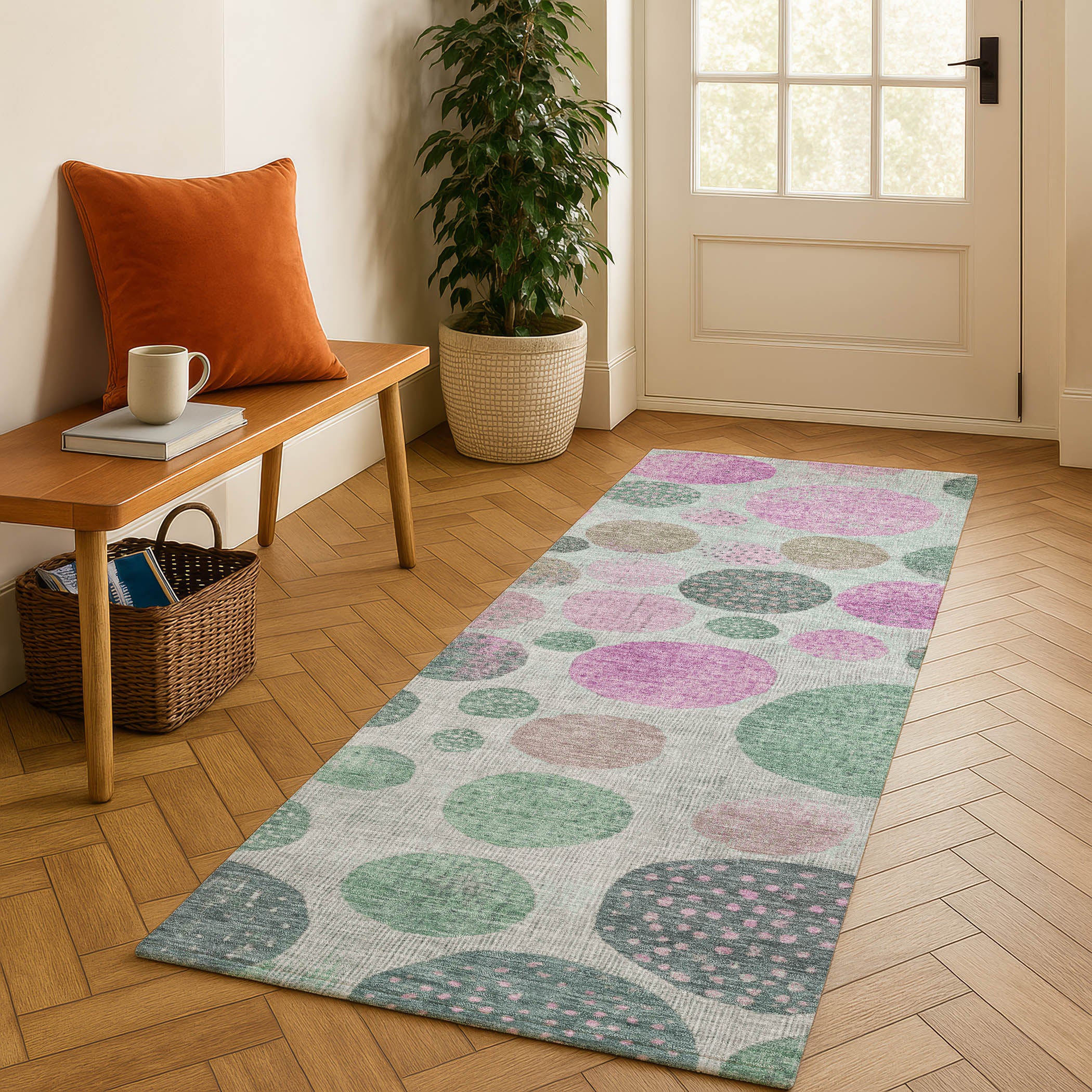 Salzburg Machine Washable Transitional Sage Green Rug 2'3" x 7'6" #shape_Runner