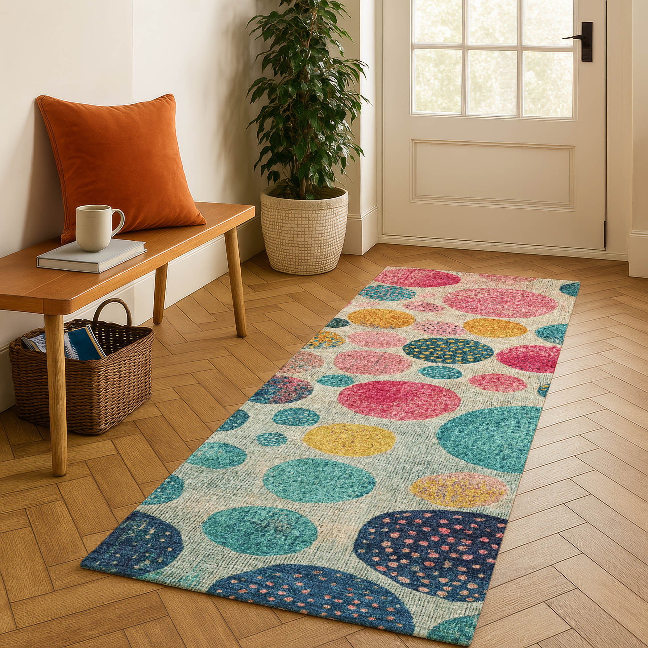 Salzburg Machine Washable Transitional Teal Rug 2'3" x 7'6" #shape_Runner