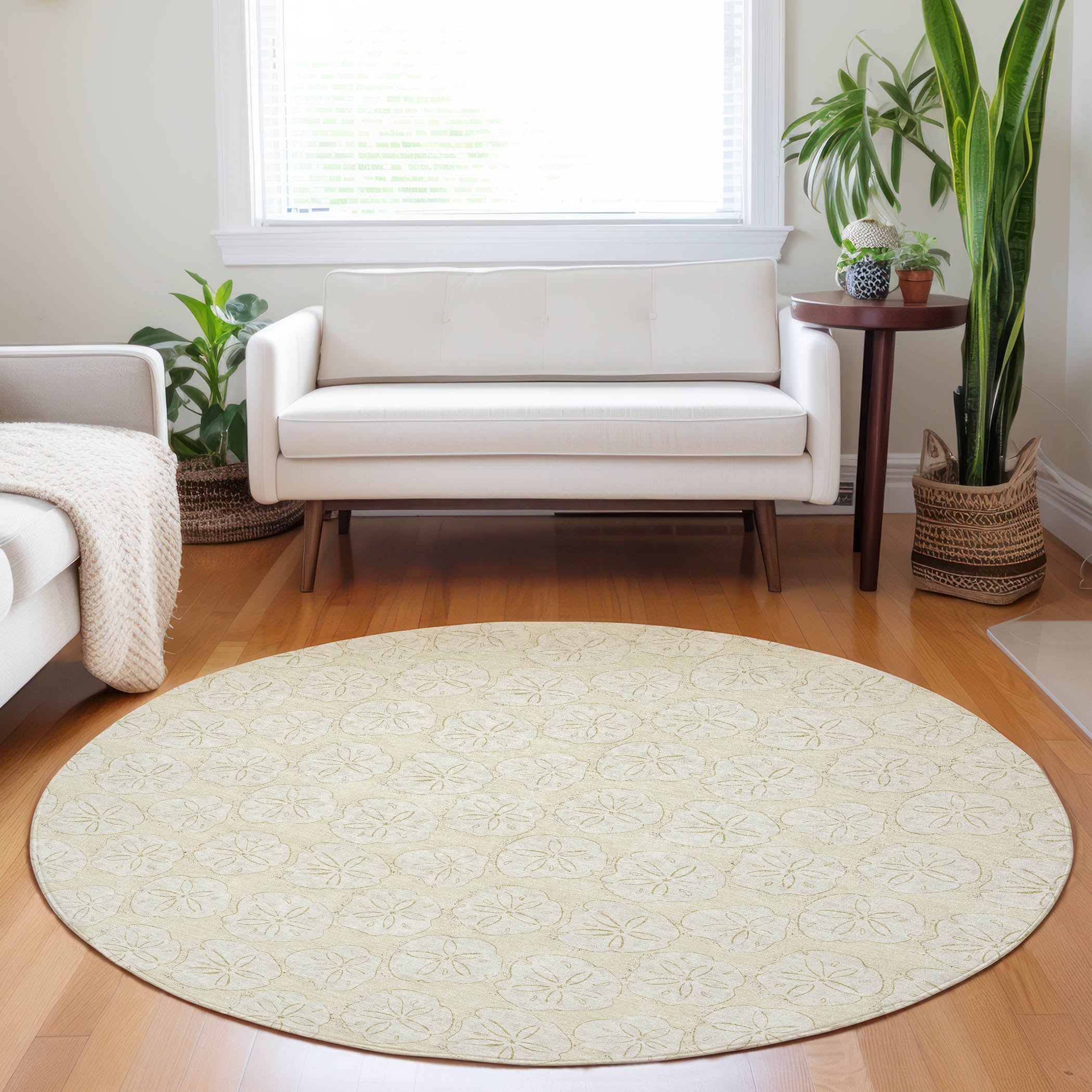 Salzburg Machine Washable Coastal Sand Ivory Rug 8' x 8' #shape_Round