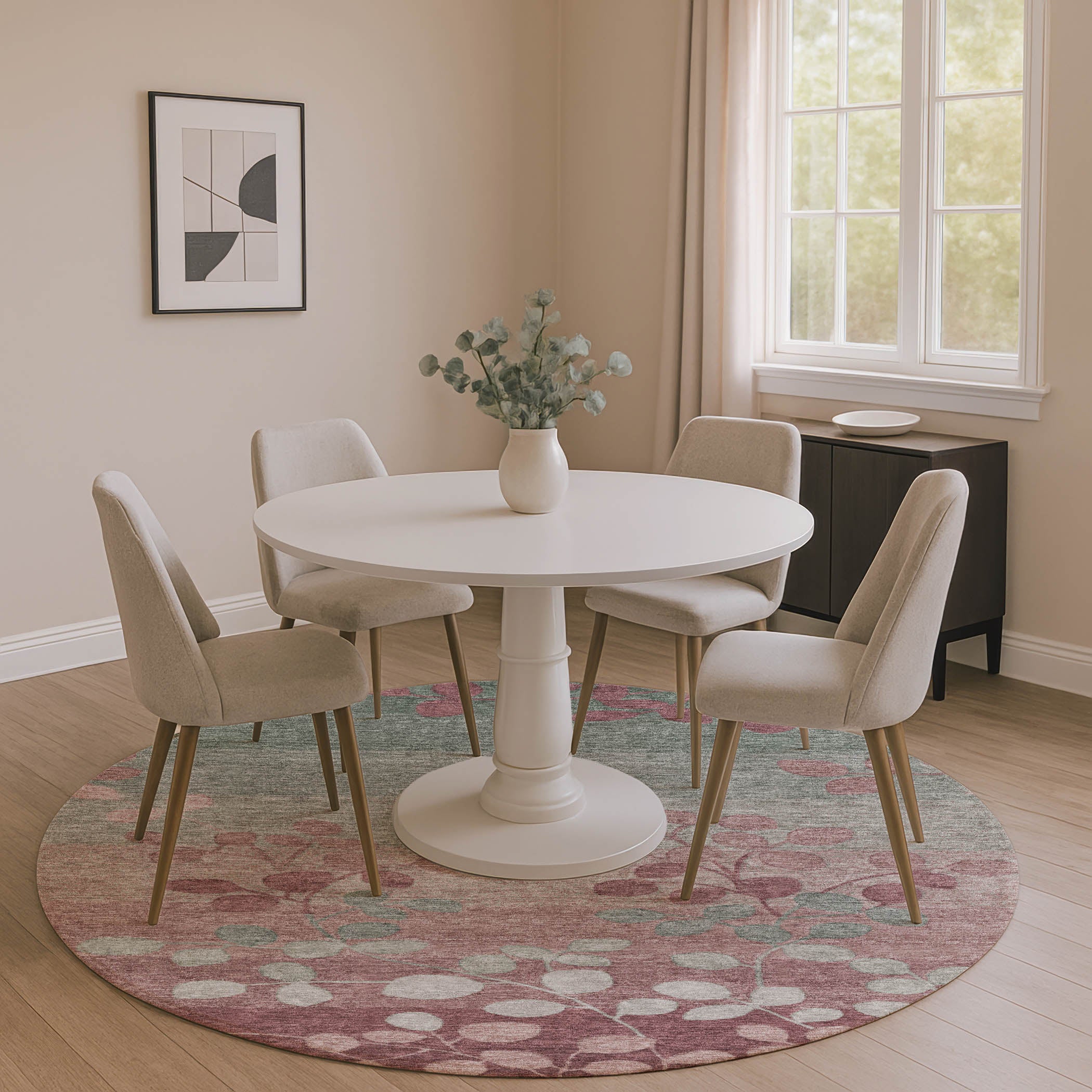 Dubrovnik Machine Washable Transitional Blush Pink Rug 8' x 8' #shape_Round
