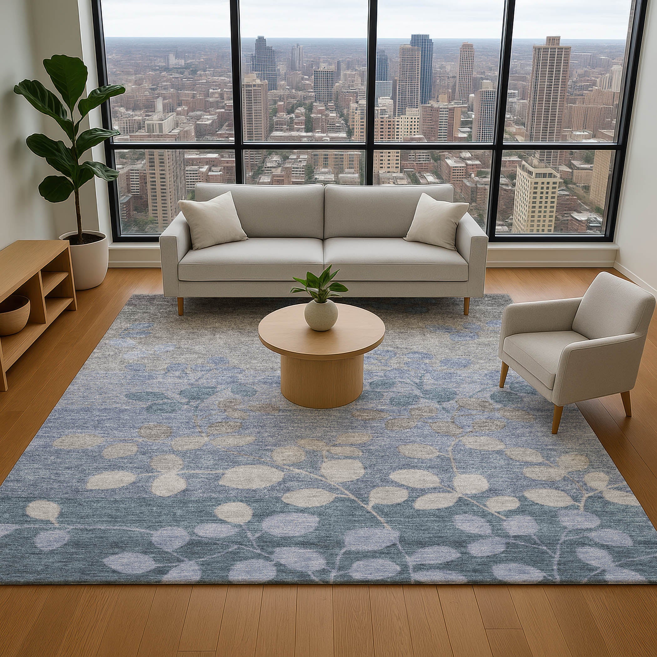 Dubrovnik Machine Washable Transitional Denim Blue Rug 2'6" x 3'10" #shape_Rectangle