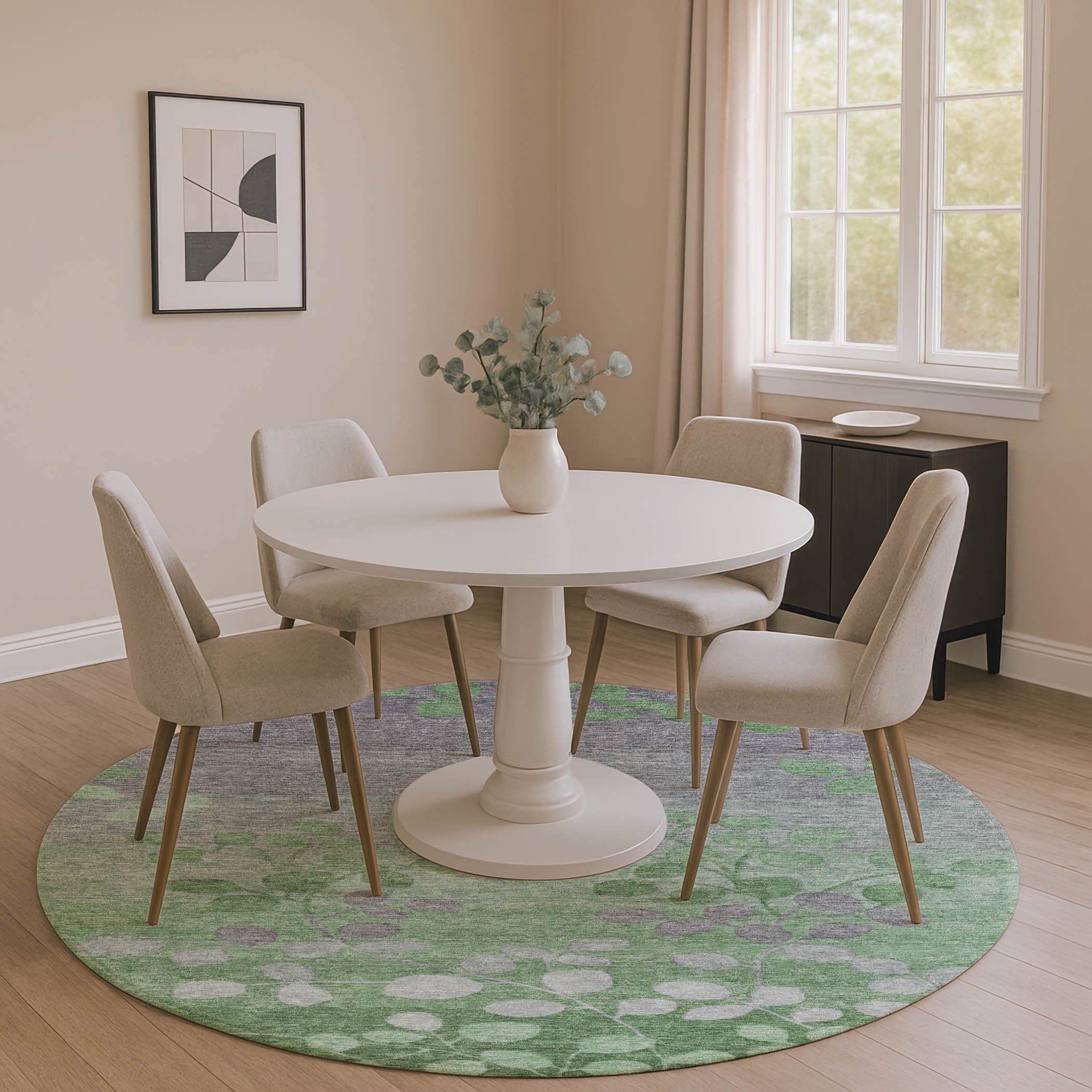Dubrovnik Machine Washable Transitional Green Rug 8' x 8' #shape_Round