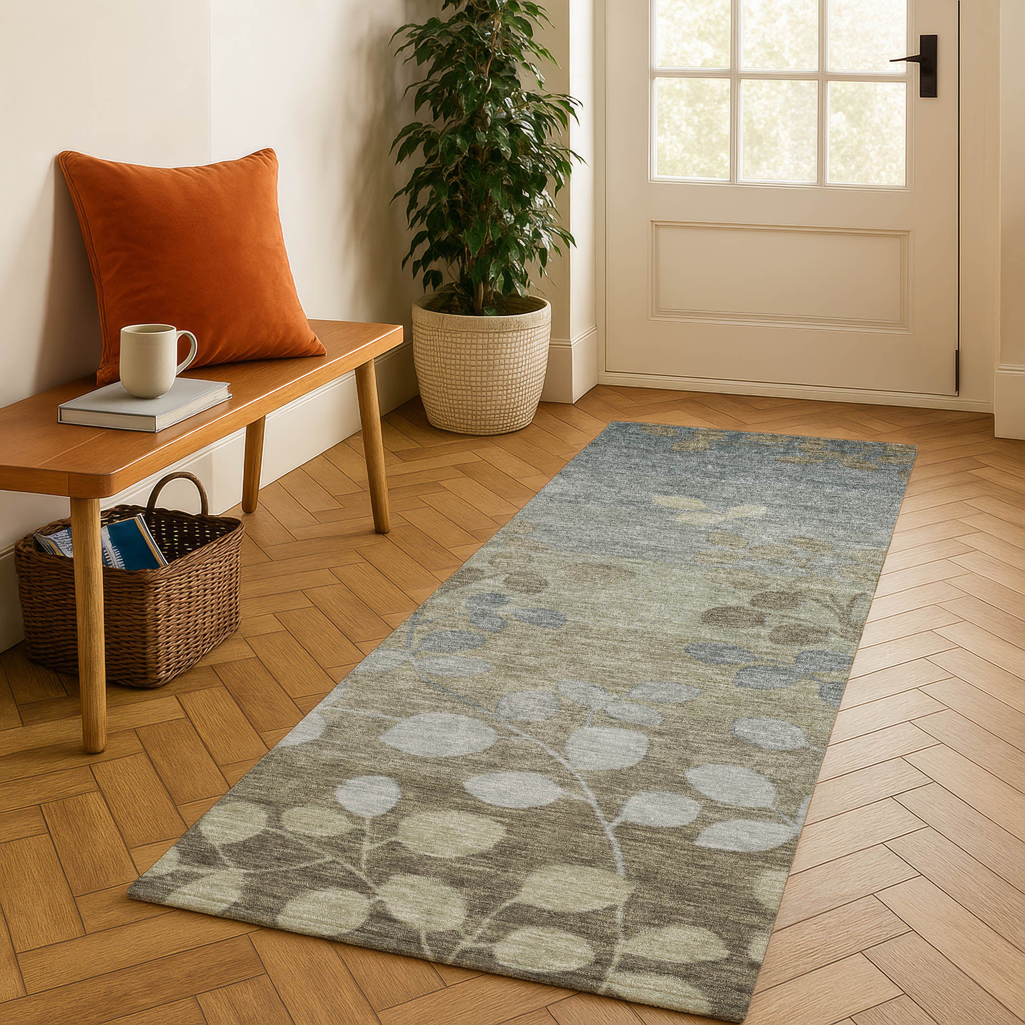 Dubrovnik Machine Washable Transitional Khaki Brown Rug 2'3" x 7'6" #shape_Runner