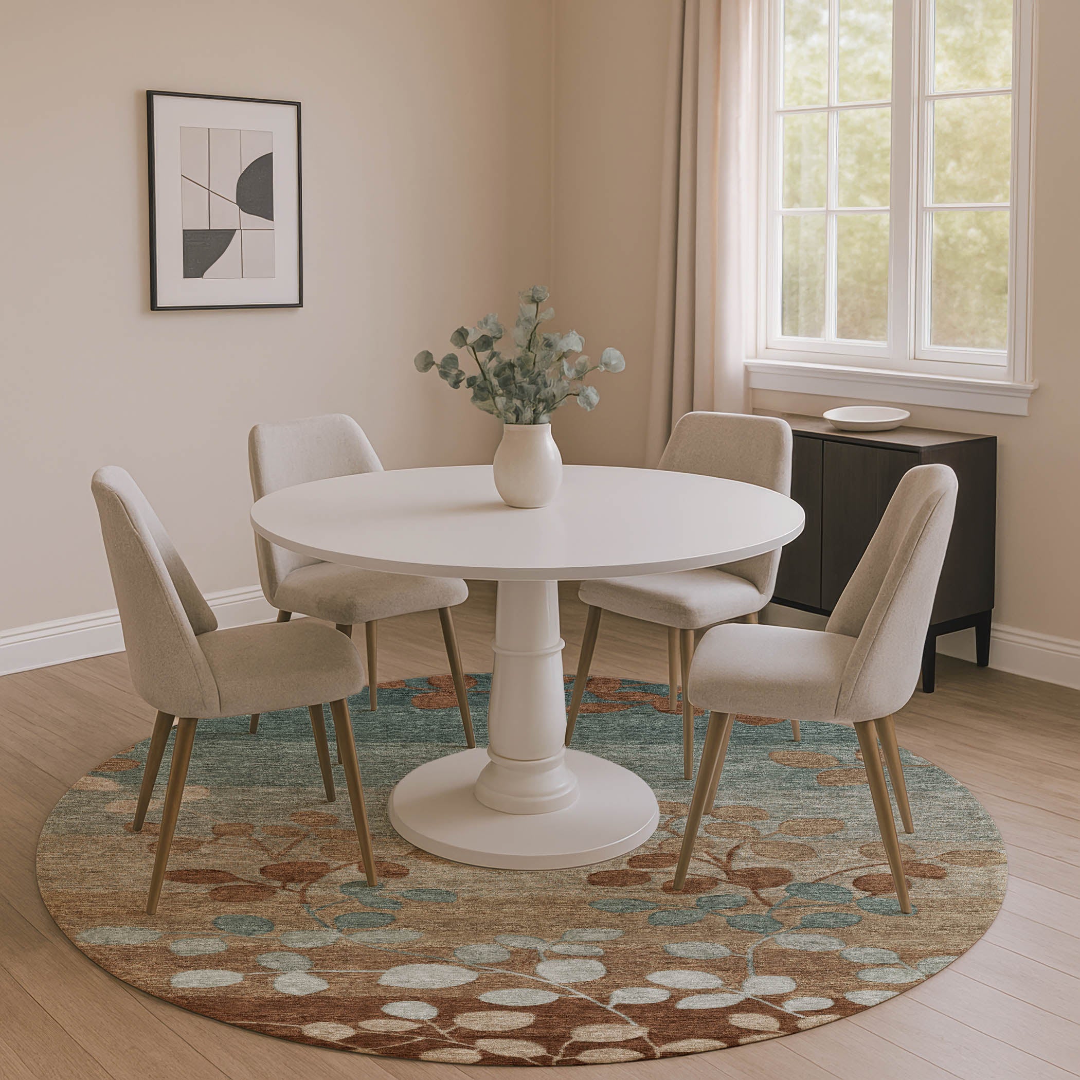 Dubrovnik Machine Washable Transitional Mocha Brown Rug 8' x 8' #shape_Round