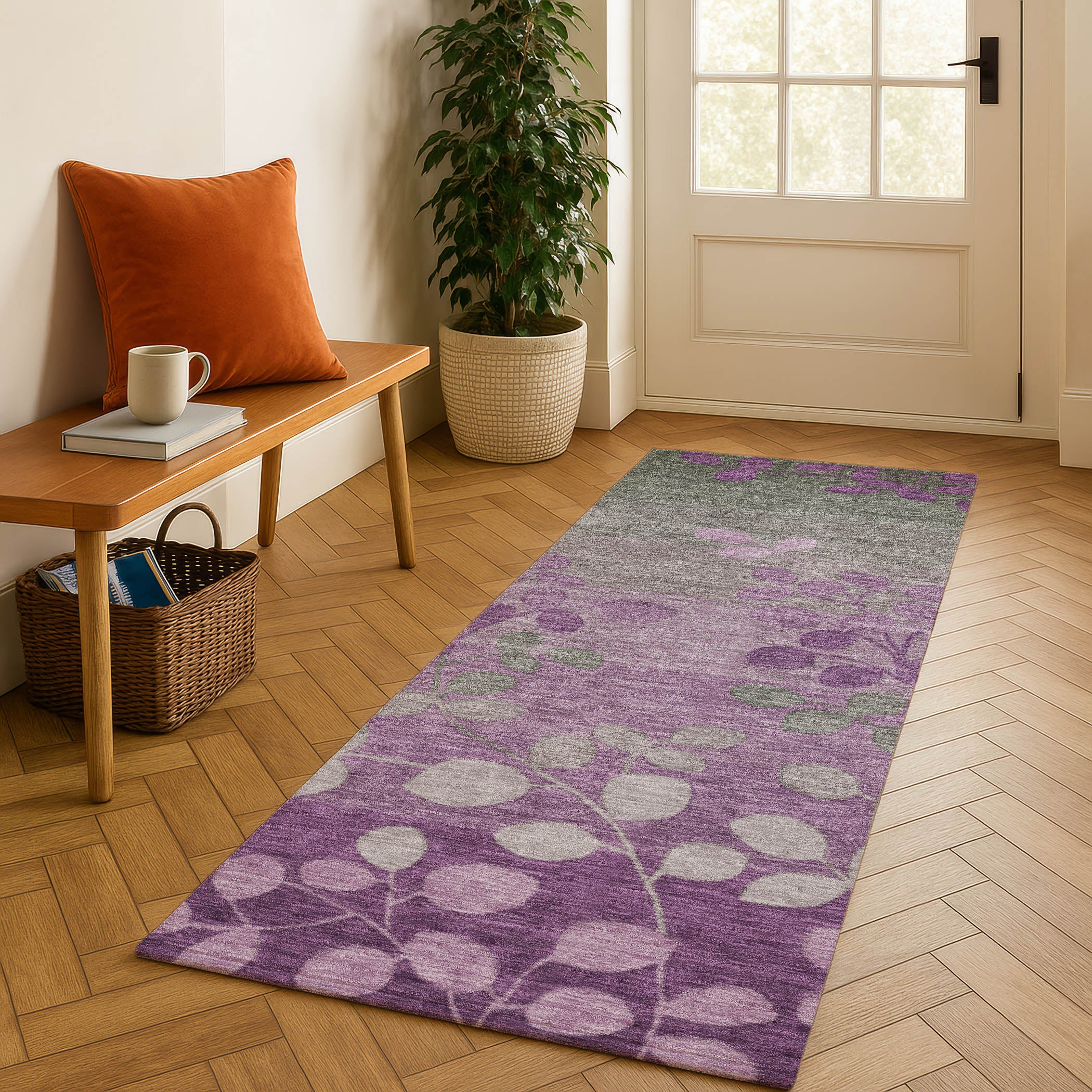 Dubrovnik Machine Washable Transitional Purple Rug 2'3" x 7'6" #shape_Runner