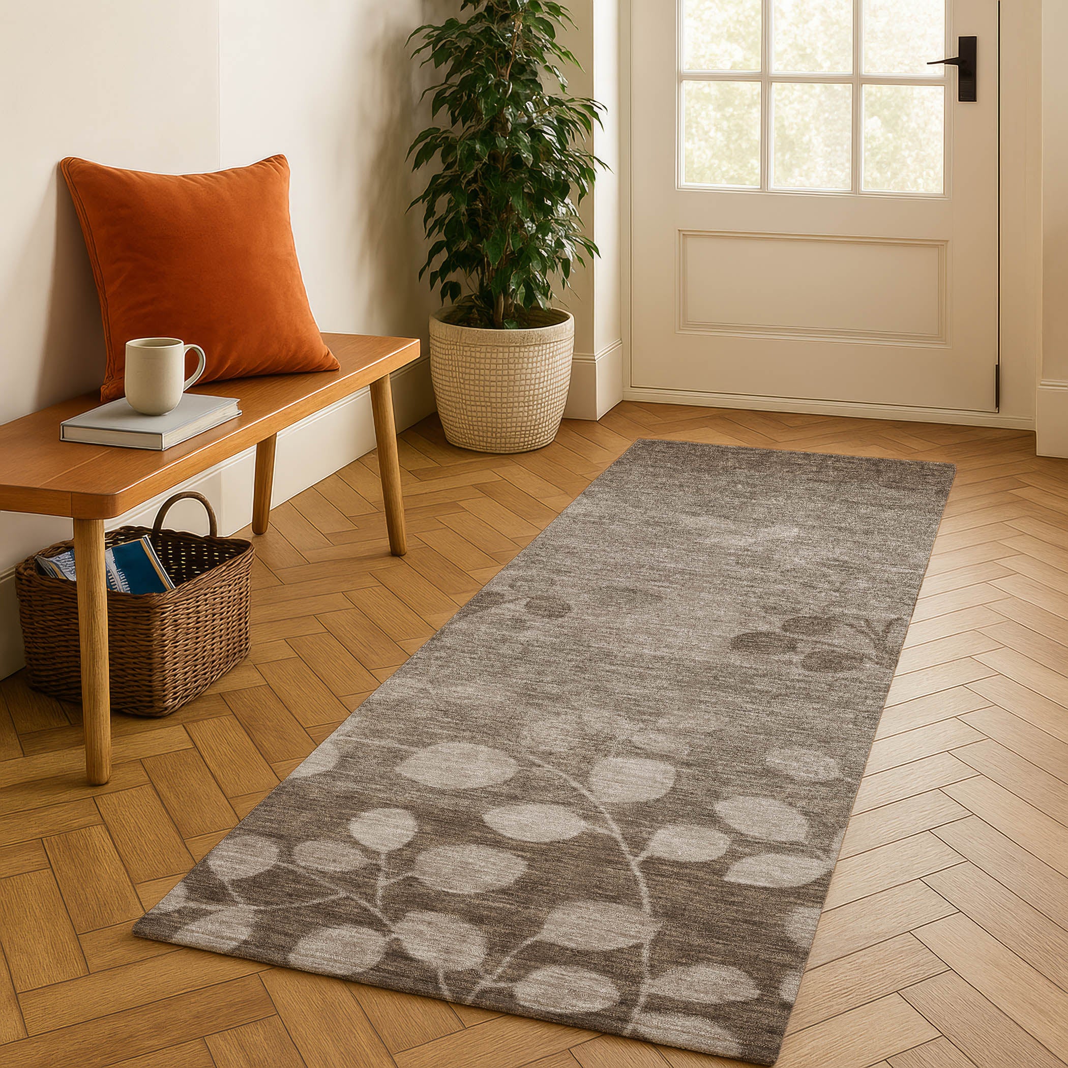 Dubrovnik Machine Washable Transitional Taupe Brown Rug 2'3" x 7'6" #shape_Runner