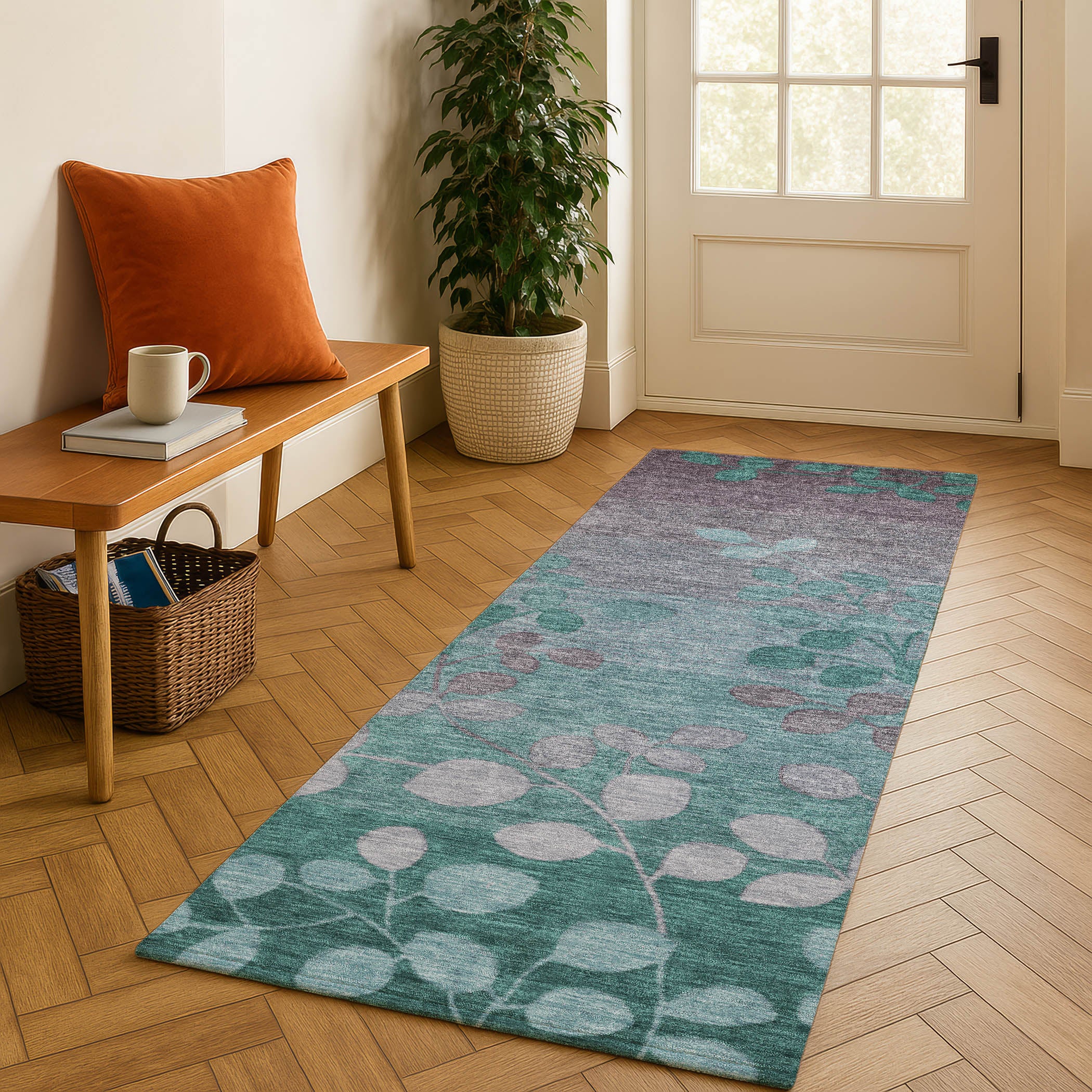 Dubrovnik Machine Washable Transitional Teal Rug 2'3" x 7'6" #shape_Runner