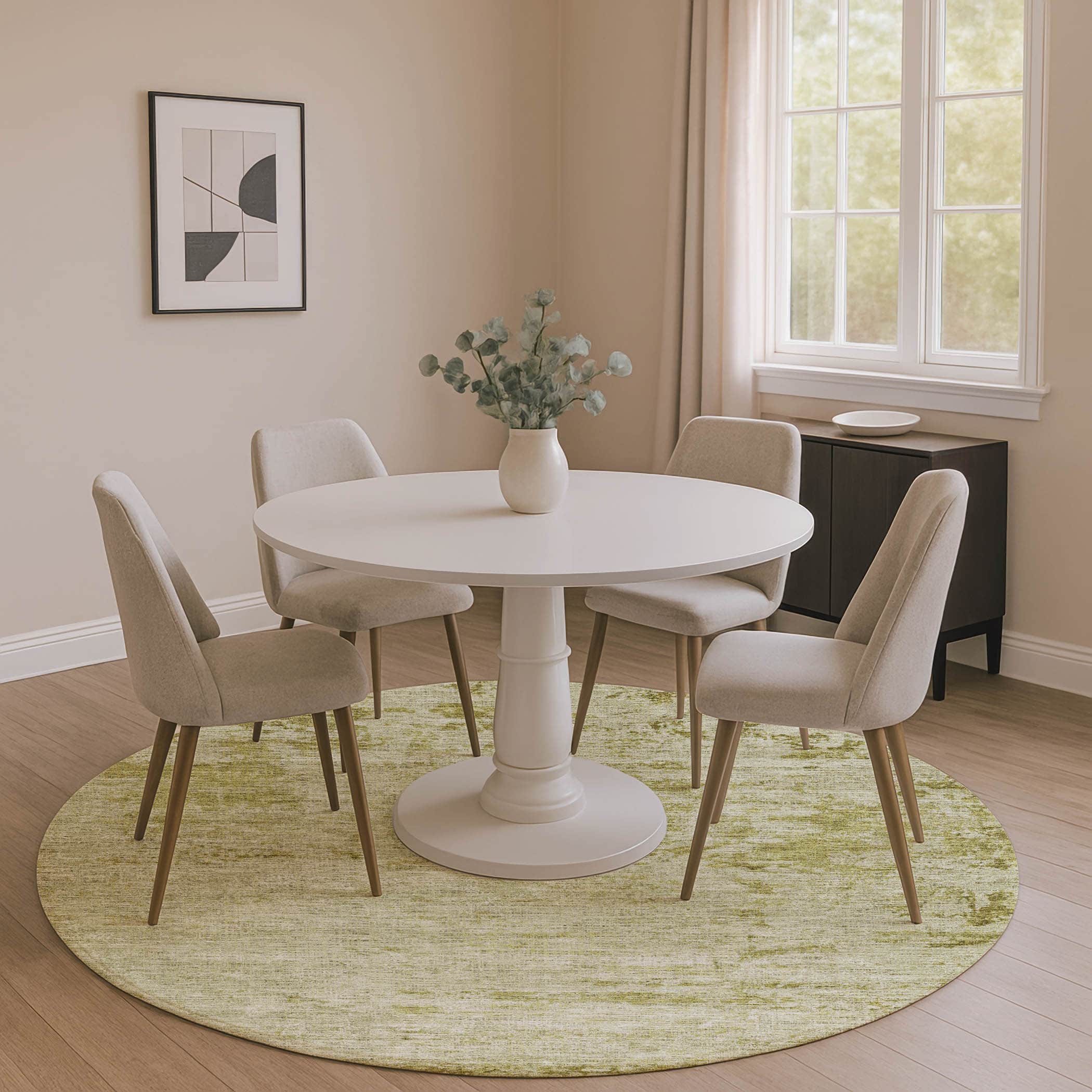Kathmandu Machine Washable Transitional Aloe Green Rug 8' x 8' #shape_Round