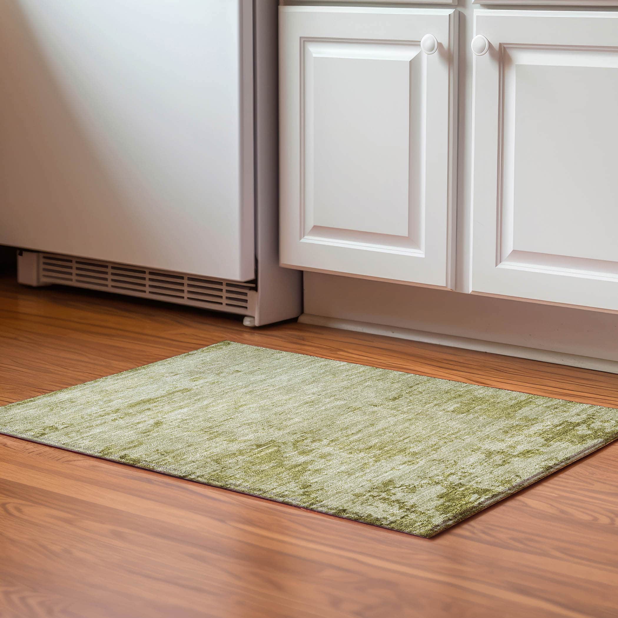 Kathmandu Machine Washable Transitional Aloe Green Rug 1'8" x 2'6" #shape_Rectangle