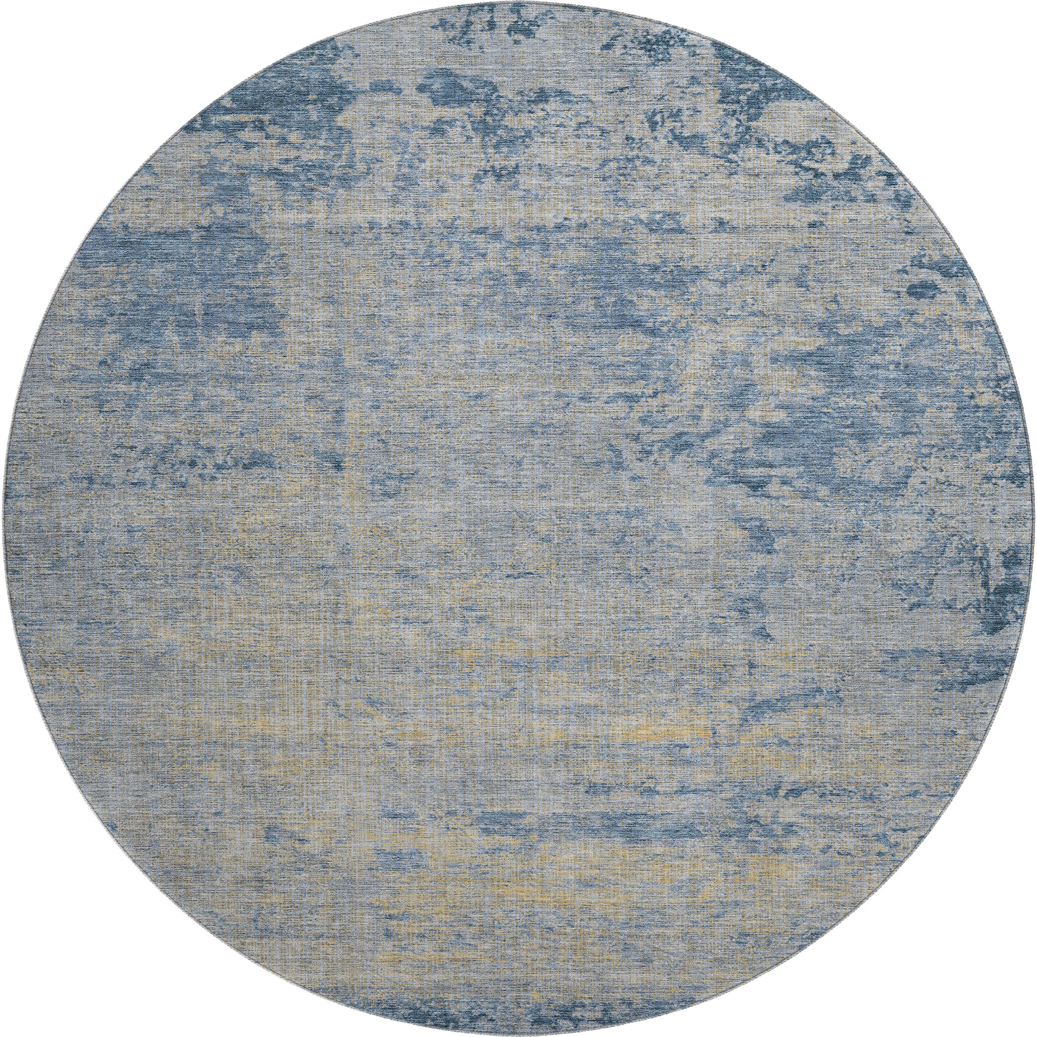 Kathmandu Machine Washable Transitional Navy Blue Rug 8' x 8' #shape_Round