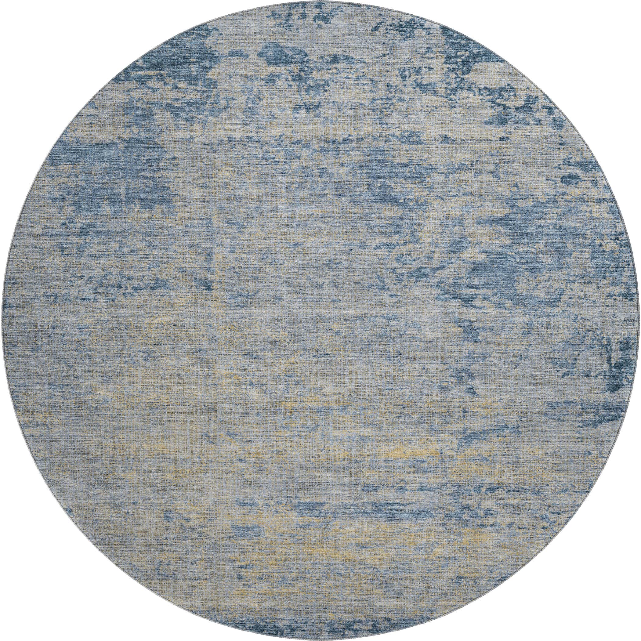 Kathmandu Machine Washable Transitional Navy Blue Rug 8' x 8' #shape_Round