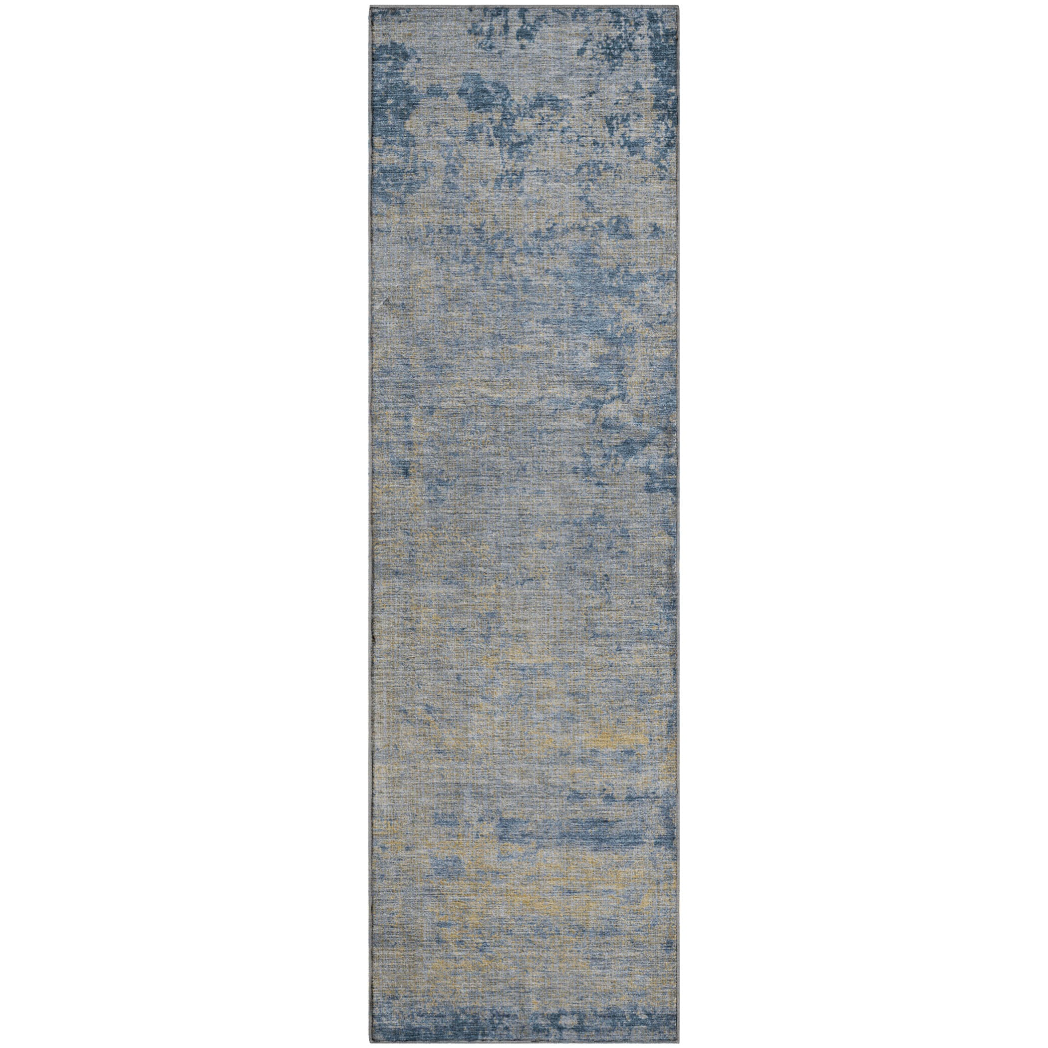 Kathmandu Machine Washable Transitional Navy Blue Rug 2'3" x 7'6" #shape_Runner