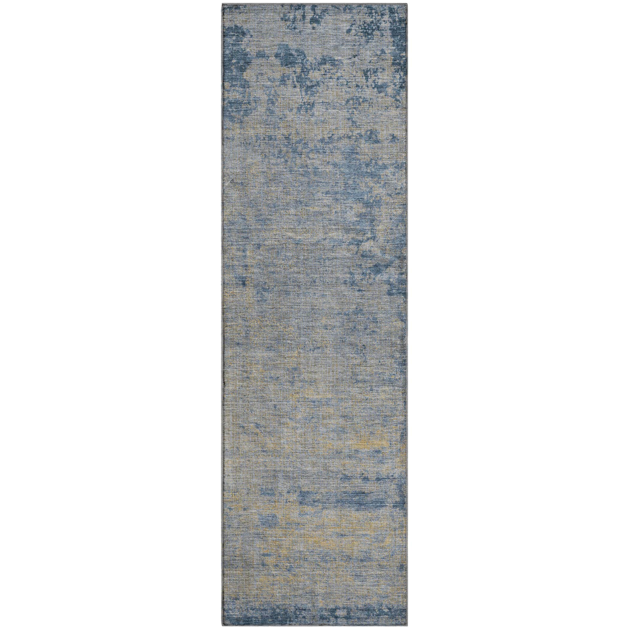 Kathmandu Machine Washable Transitional Navy Blue Rug 2'3" x 7'6" #shape_Runner